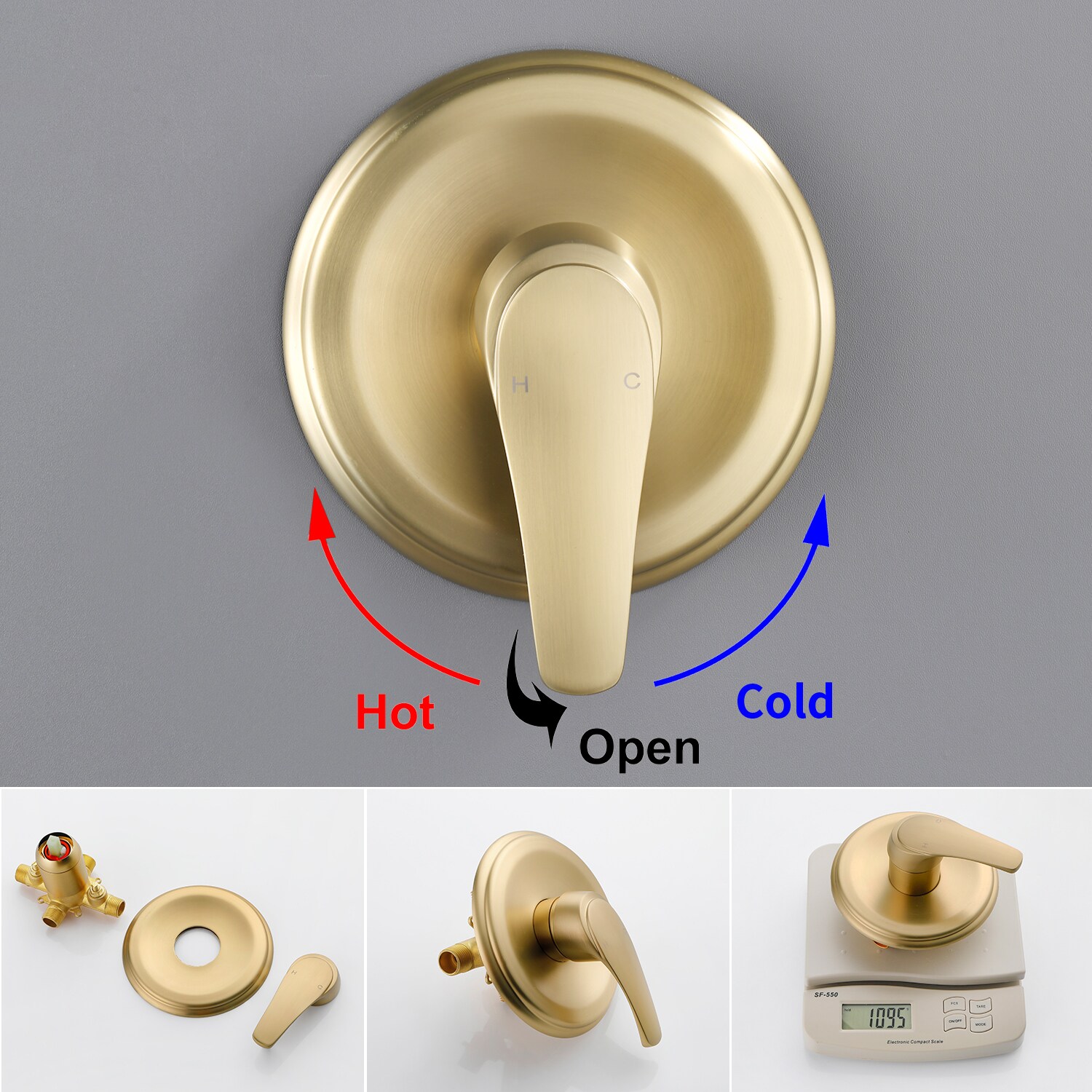 Llave Mezcladora de Bañera y Ducha Redonda de 4.72 Pulgadas en Oro Cepillado con Dos Manijas WELLFOR.
