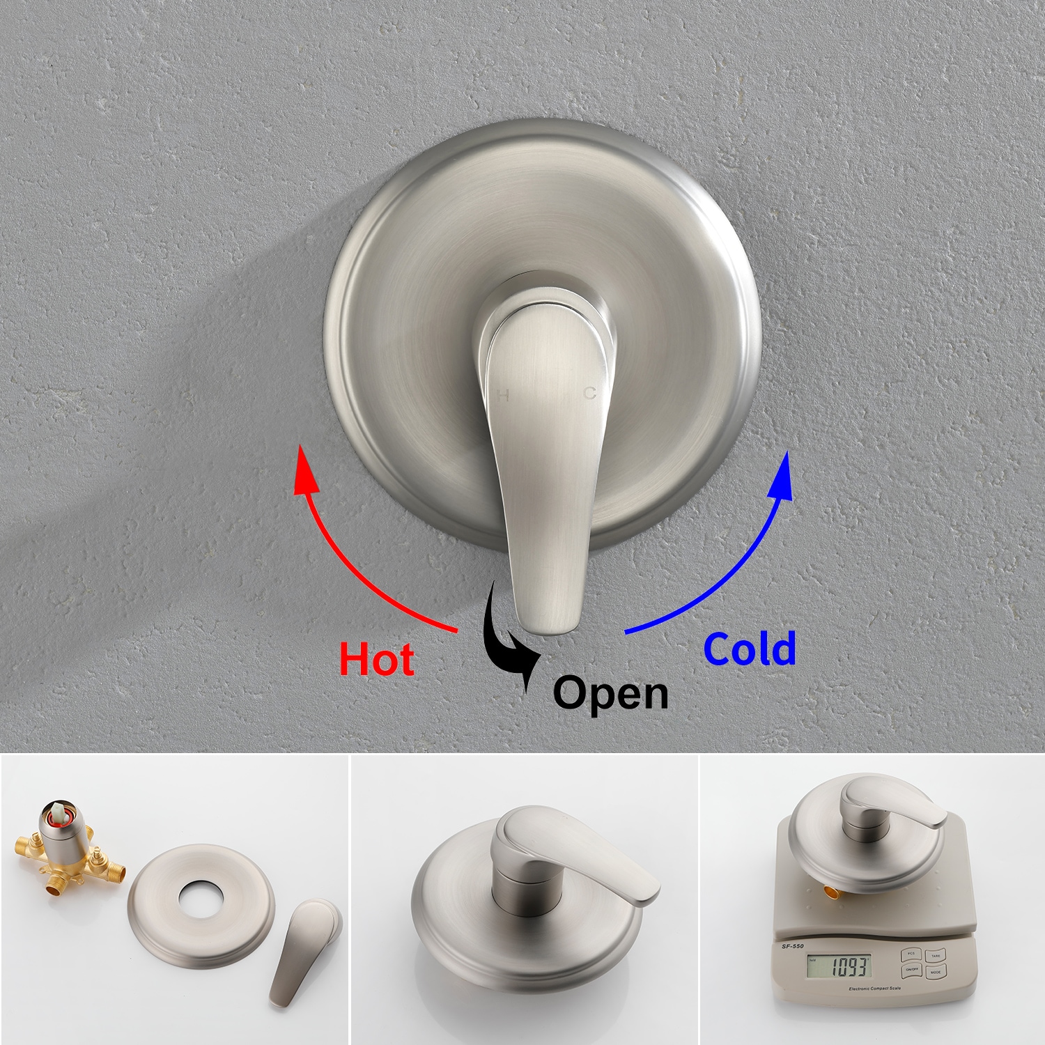 Sistema de grifo de bañera y ducha redondo de 4.72 pulgadas de níquel cepillado de doble manija y múltiples funciones WELLFOR con válvula WAQ7006TNS