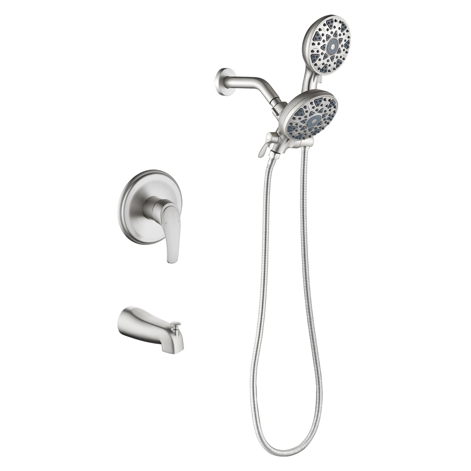Sistema de grifo de bañera y ducha redondo de 4.72 pulgadas de níquel cepillado de doble manija y múltiples funciones WELLFOR con válvula WAQ7006TNS