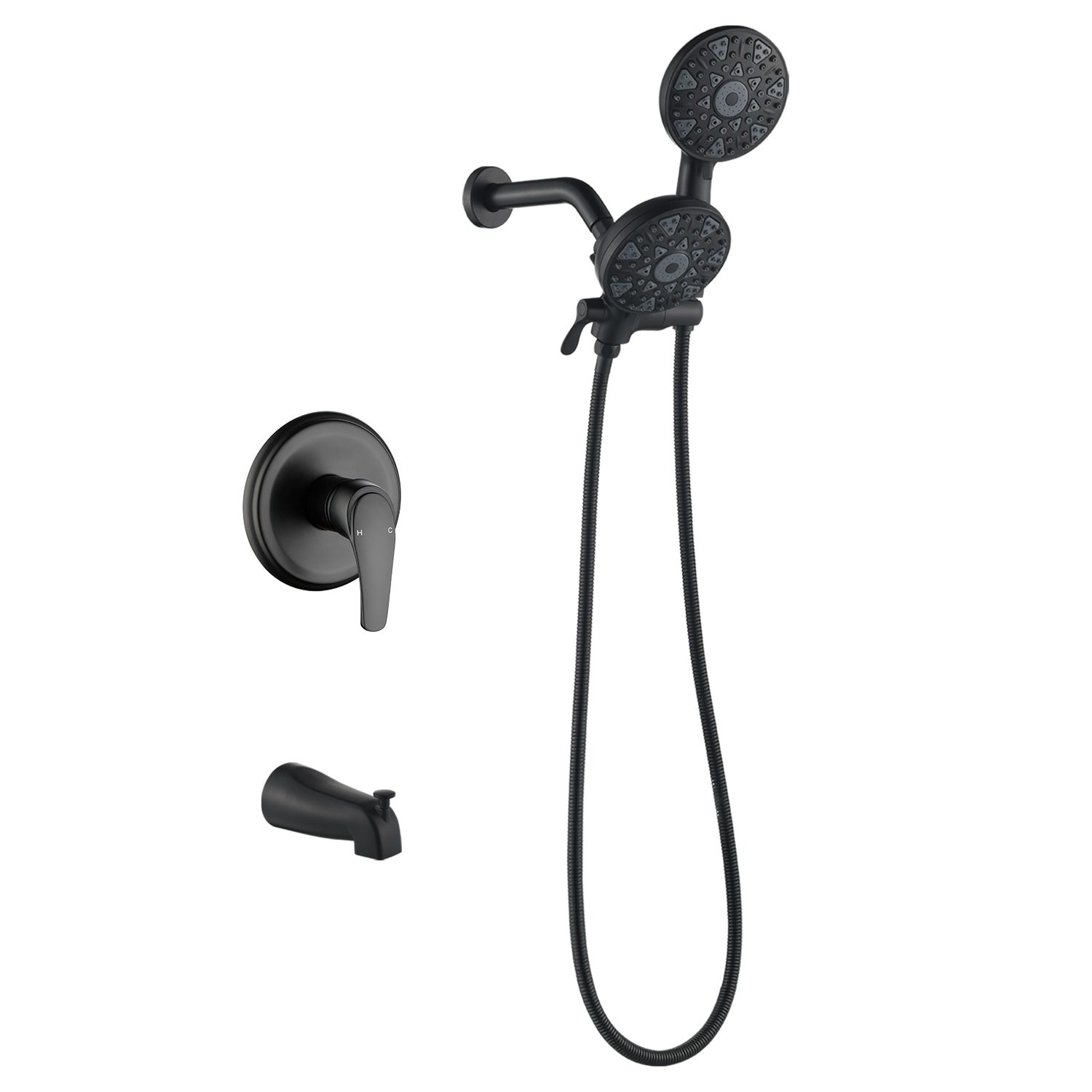 Grifería para bañera y ducha redonda de 4.72 pulgadas con 2 manijas en negro mate de WELLFOR