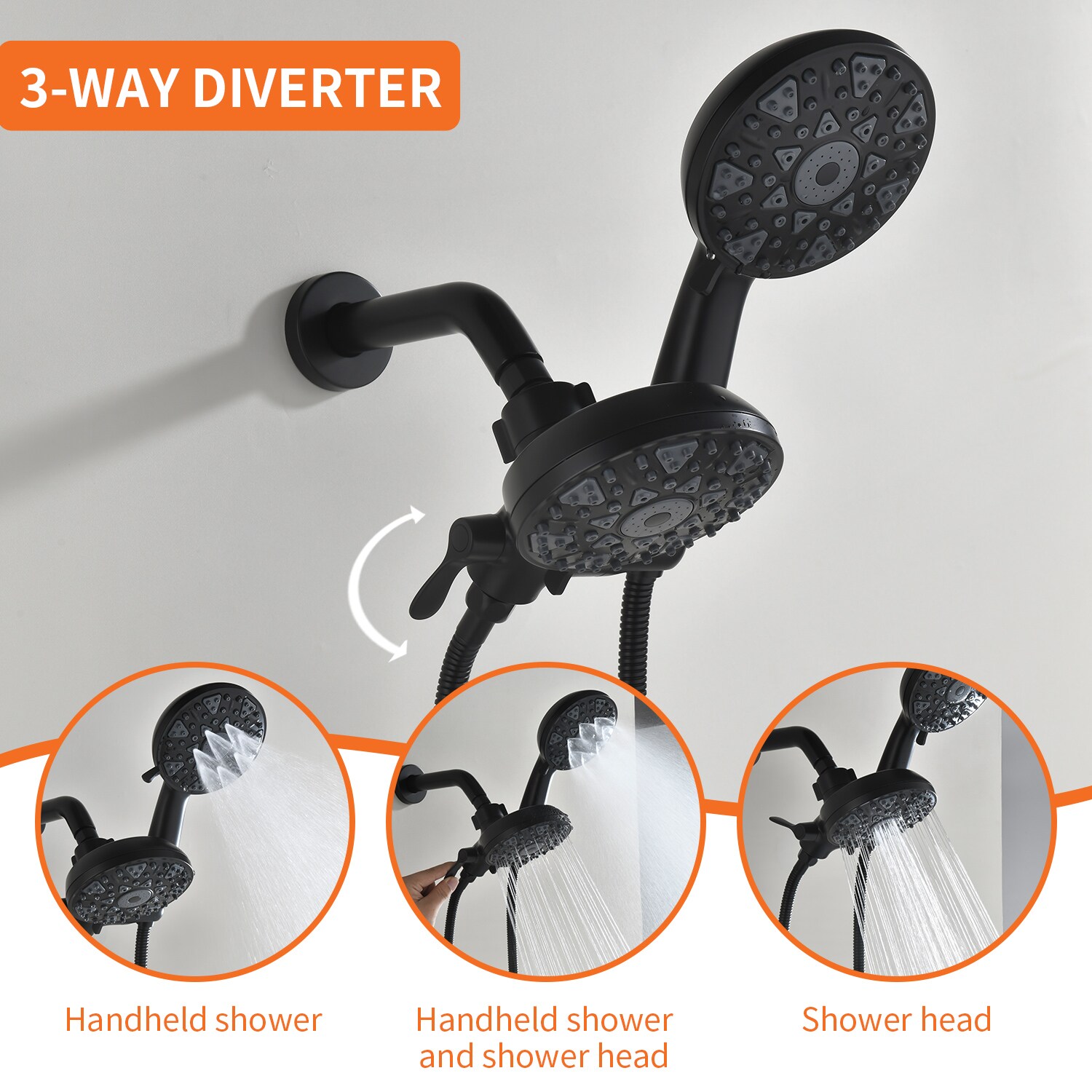 Grifería para bañera y ducha redonda de 4.72 pulgadas con 2 manijas en negro mate de WELLFOR