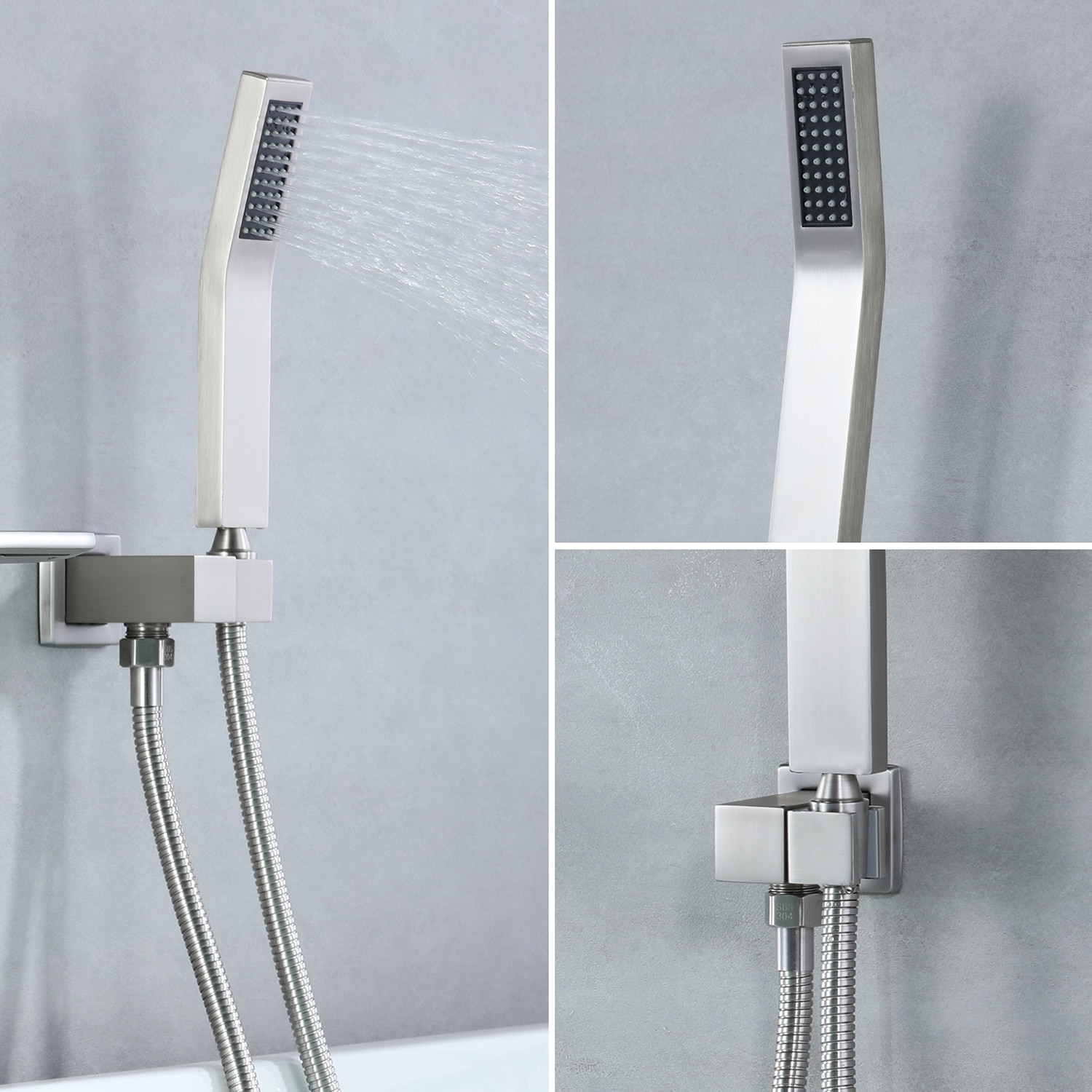 Grifo de bañera y ducha de una sola manija y 1.37 pulgadas, estilo rectangular, niquelado cepillado, cobertura SSF0200N