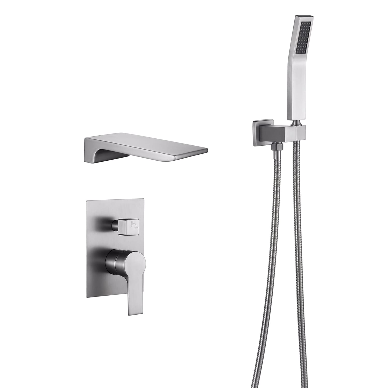 Grifo de bañera y ducha de una sola manija y 1.37 pulgadas, estilo rectangular, niquelado cepillado, cobertura SSF0200N