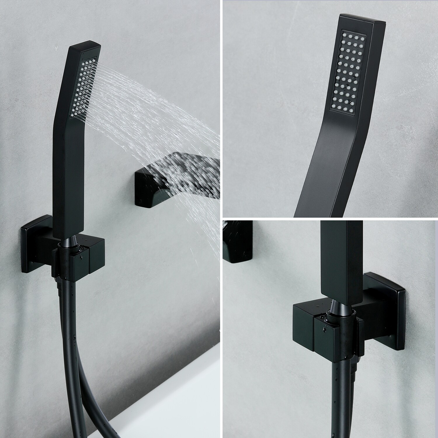 Grifo de bañera y ducha de mango único Cobbe Black de 1.37 pulgadas "Cuadrado" con válvula SSF0200B