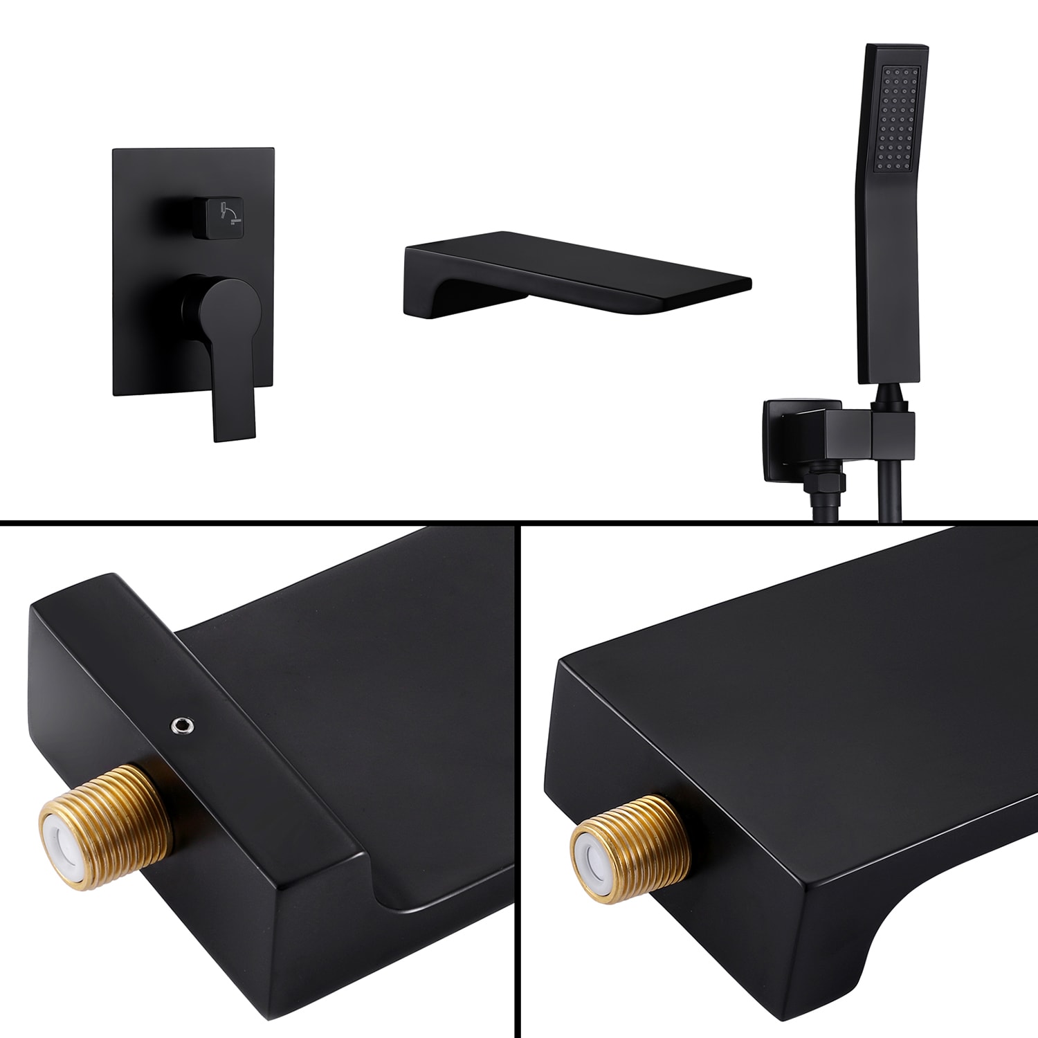 Grifo de bañera y ducha de mango único Cobbe Black de 1.37 pulgadas "Cuadrado" con válvula SSF0200B