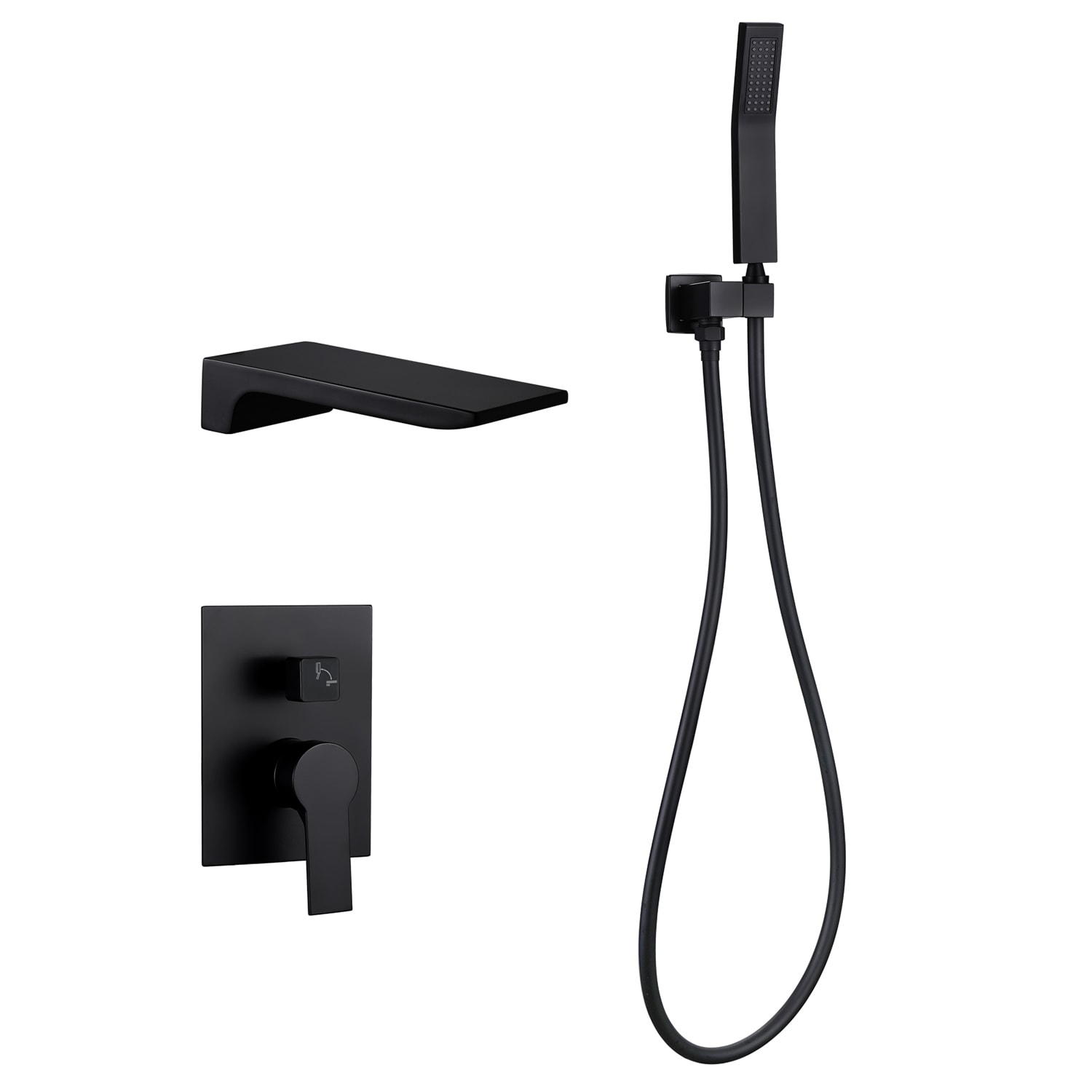 Grifo de bañera y ducha de mango único Cobbe Black de 1.37 pulgadas "Cuadrado" con válvula SSF0200B