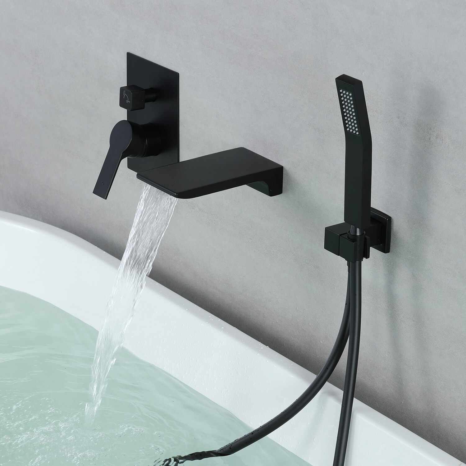Grifo de bañera y ducha de mango único Cobbe Black de 1.37 pulgadas "Cuadrado" con válvula SSF0200B