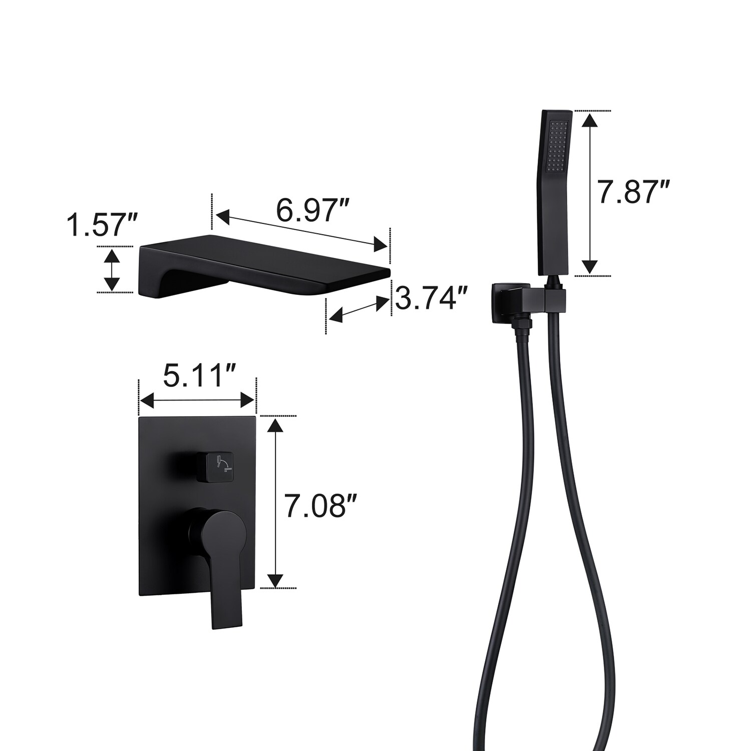 Grifo de bañera y ducha de mango único Cobbe Black de 1.37 pulgadas "Cuadrado" con válvula SSF0200B