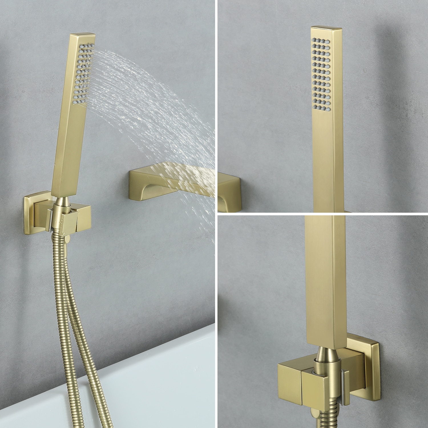 Mezcladora de Bañera y Ducha con Válvula de 1 Manija, Color Oro Cepillado, Forma Rectangular de 1.37 Pulgadas, Marca Cobbe
