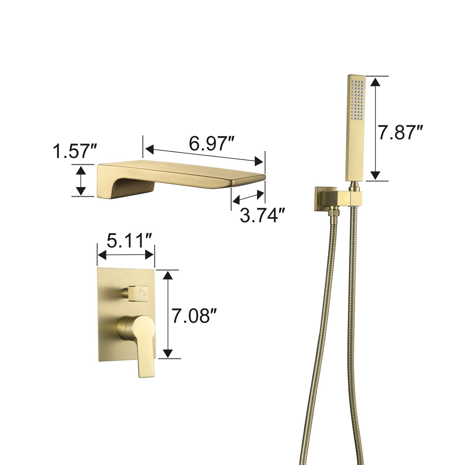 Mezcladora de Bañera y Ducha con Válvula de 1 Manija, Color Oro Cepillado, Forma Rectangular de 1.37 Pulgadas, Marca Cobbe