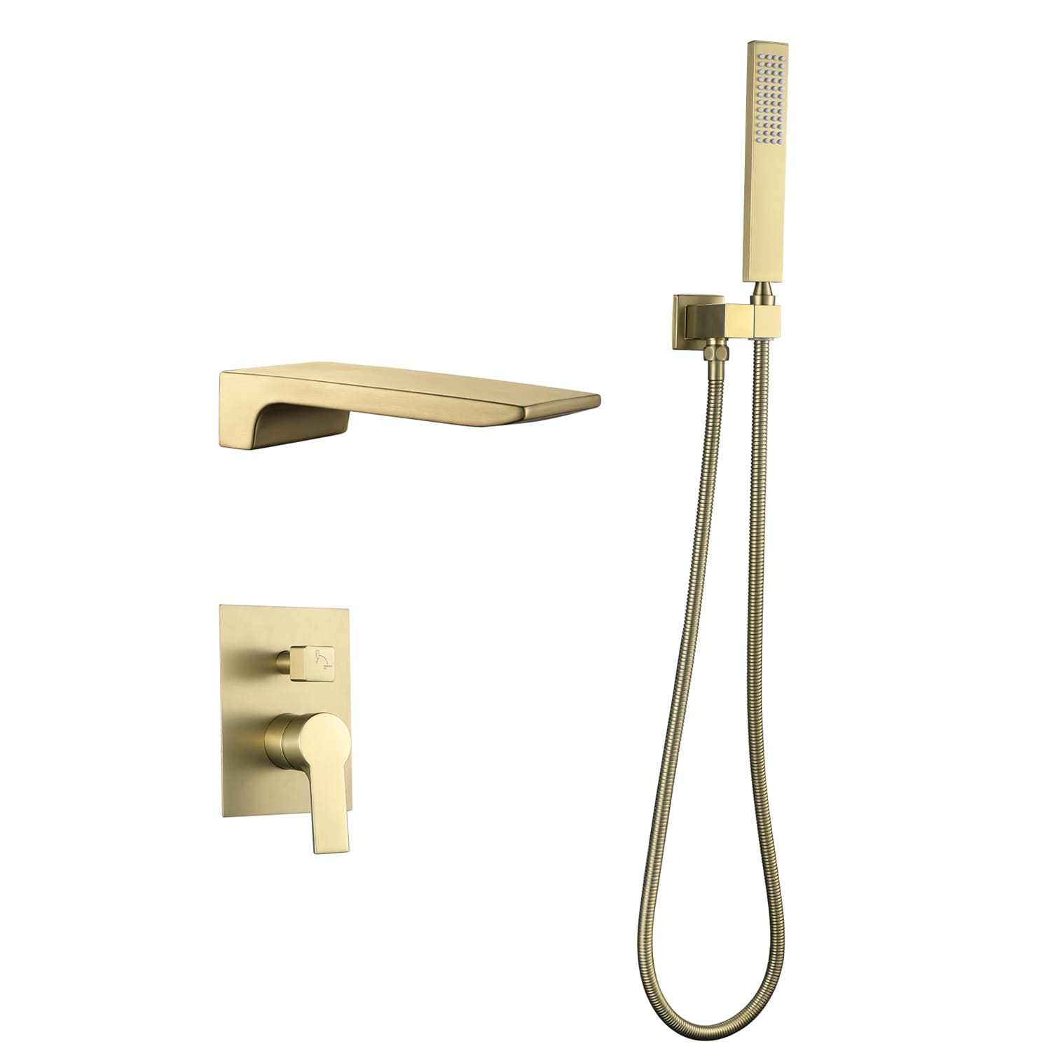 Mezcladora de Bañera y Ducha con Válvula de 1 Manija, Color Oro Cepillado, Forma Rectangular de 1.37 Pulgadas, Marca Cobbe
