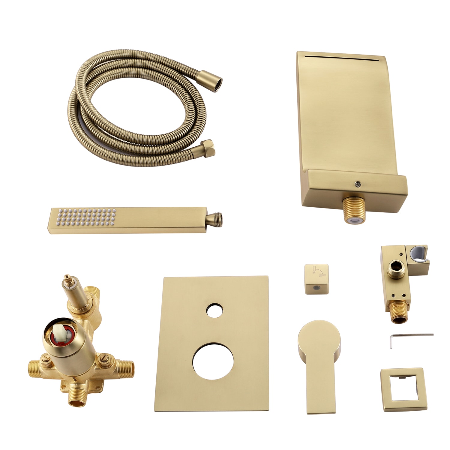 Mezcladora de Bañera y Ducha con Válvula de 1 Manija, Color Oro Cepillado, Forma Rectangular de 1.37 Pulgadas, Marca Cobbe