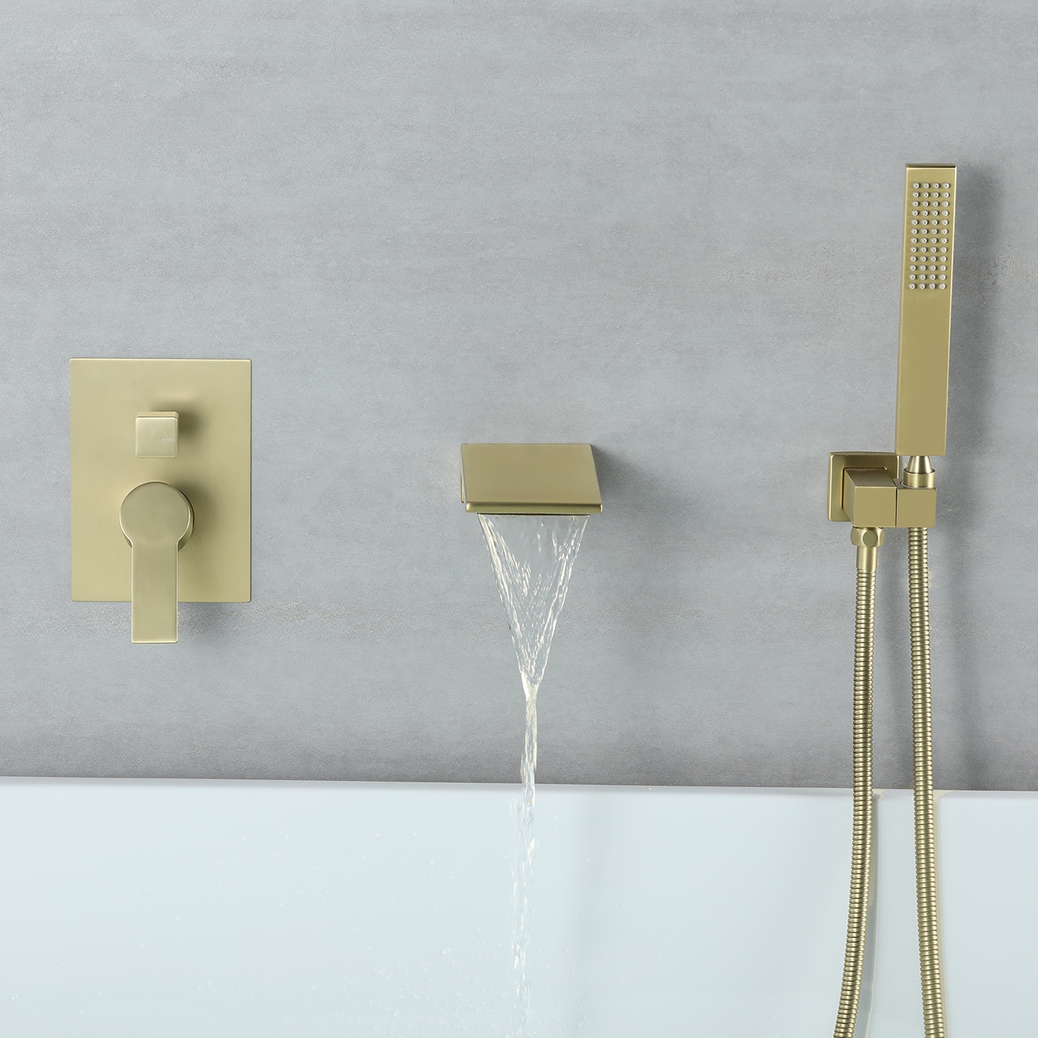 Mezcladora de Bañera y Ducha con Válvula de 1 Manija, Color Oro Cepillado, Forma Rectangular de 1.37 Pulgadas, Marca Cobbe