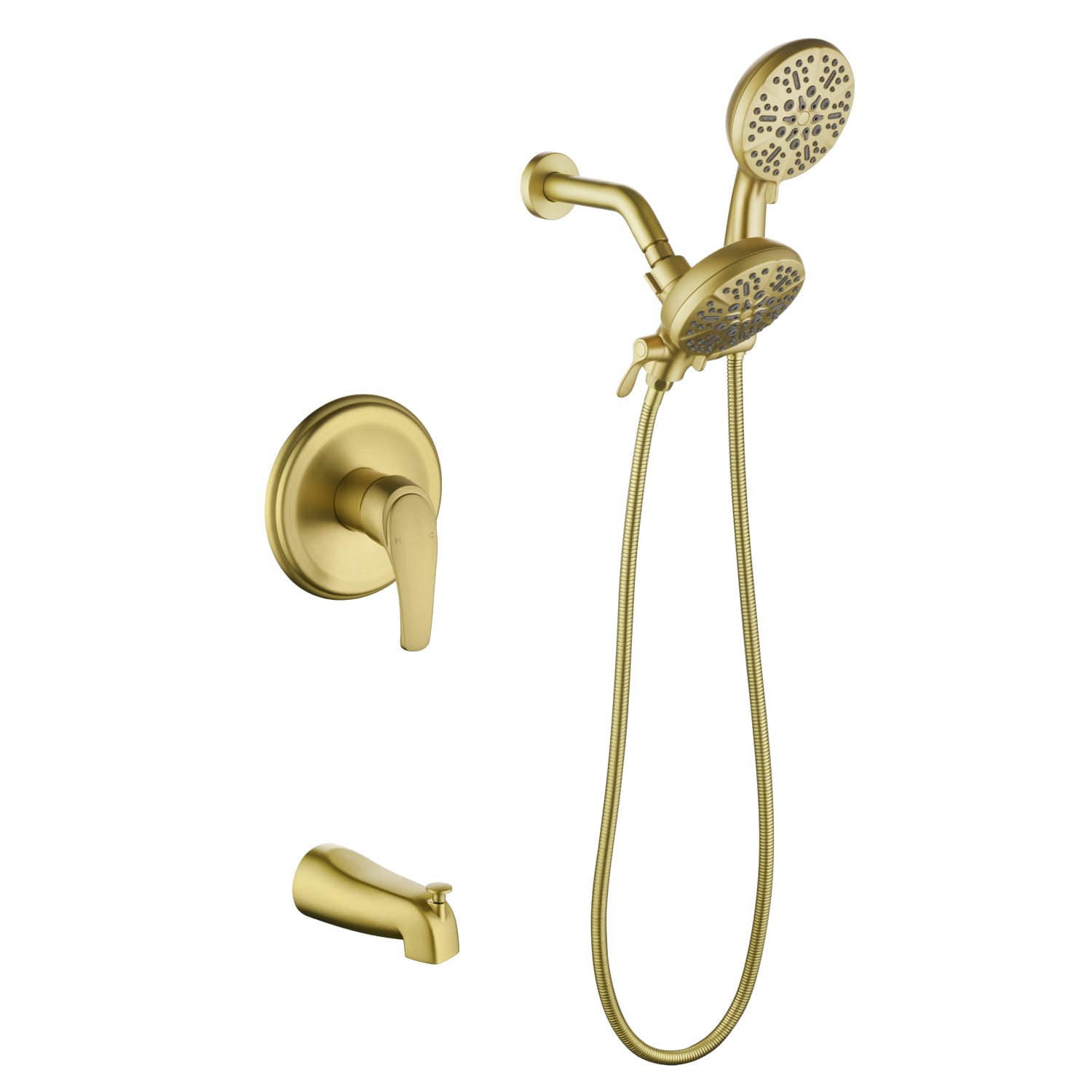 Grifo de bañera y ducha redondo de 4.72 pulgadas, de mano y con un maneral de oro cepillado de WELLFOR con válvula WAQ7006CP