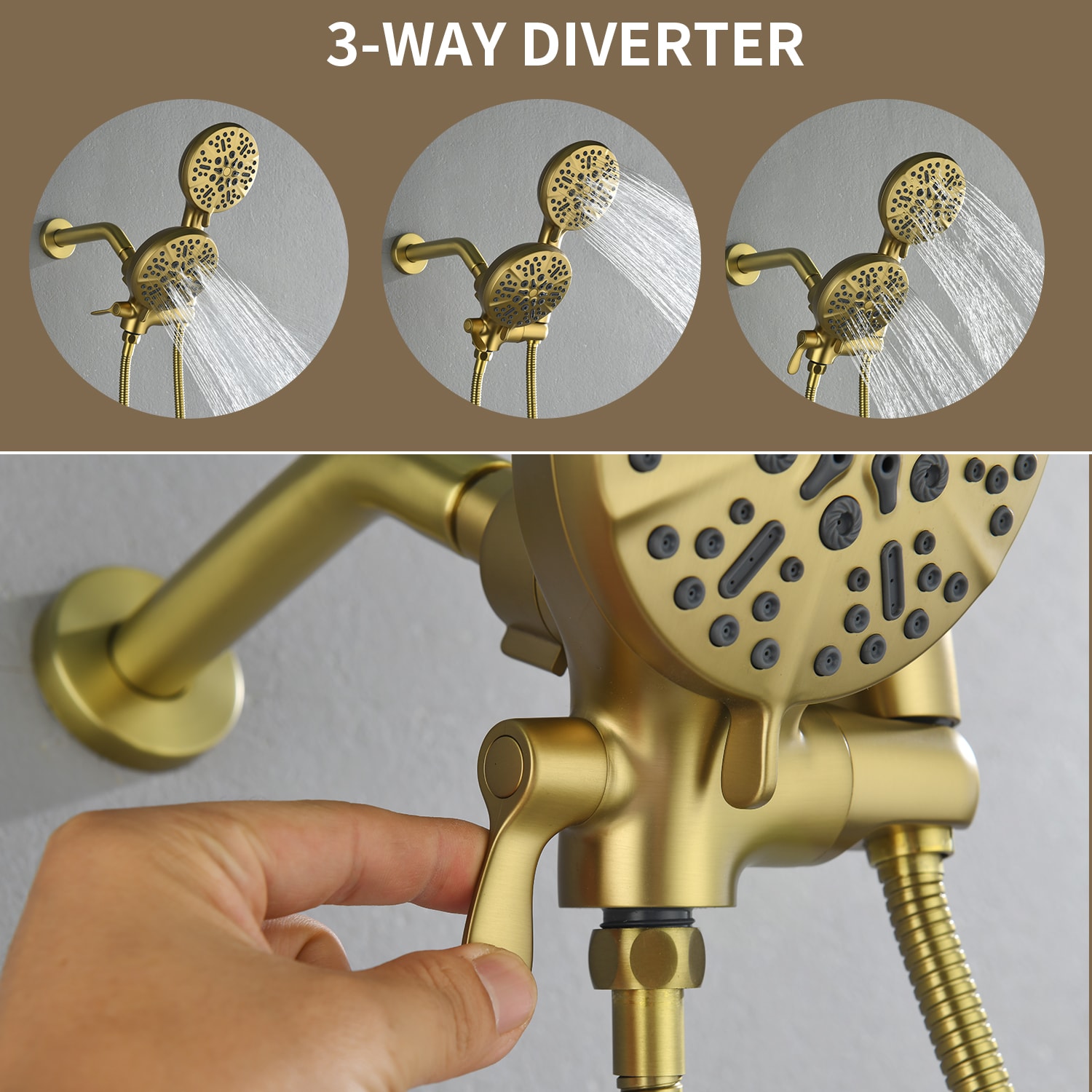 Grifo de bañera y ducha redondo de 4.72 pulgadas, de mano y con un maneral de oro cepillado de WELLFOR con válvula WAQ7006CP