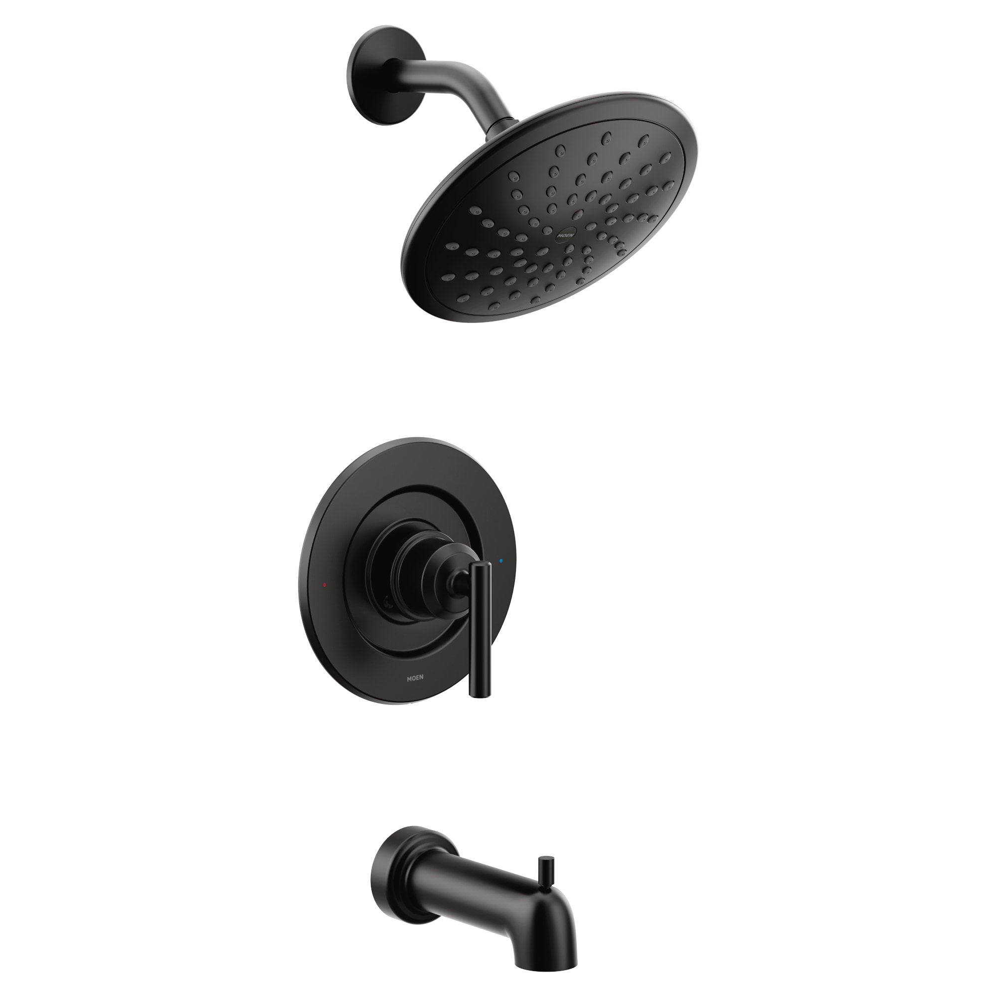 Mezcladora para bañera y ducha Moen Gibson negro mate de 1 manija y función única de 8 pulgadas (Válvula no incluida) T3003EPBL