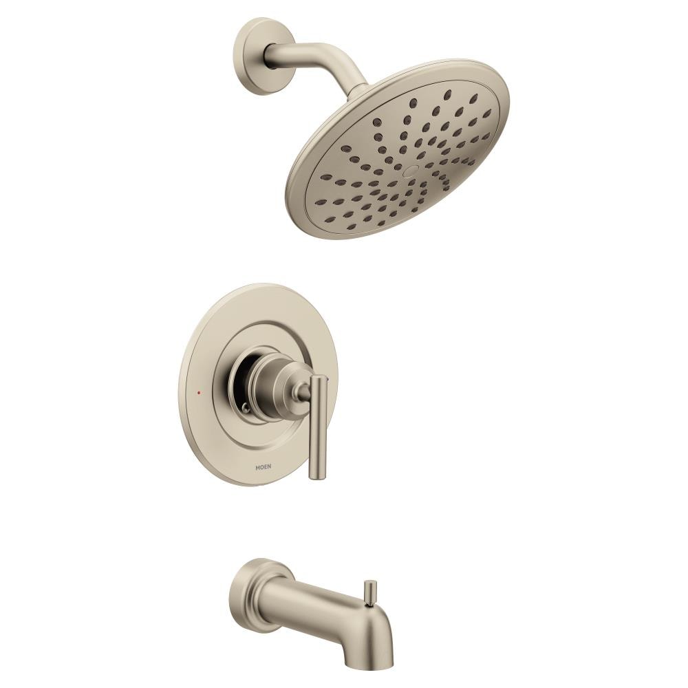 Grifo para bañera y regadera redondo de 8 pulgadas, con acabado de níquel cepillado y una sola manija de Moen Gibson (Válvula no incluida) T3003EPBN