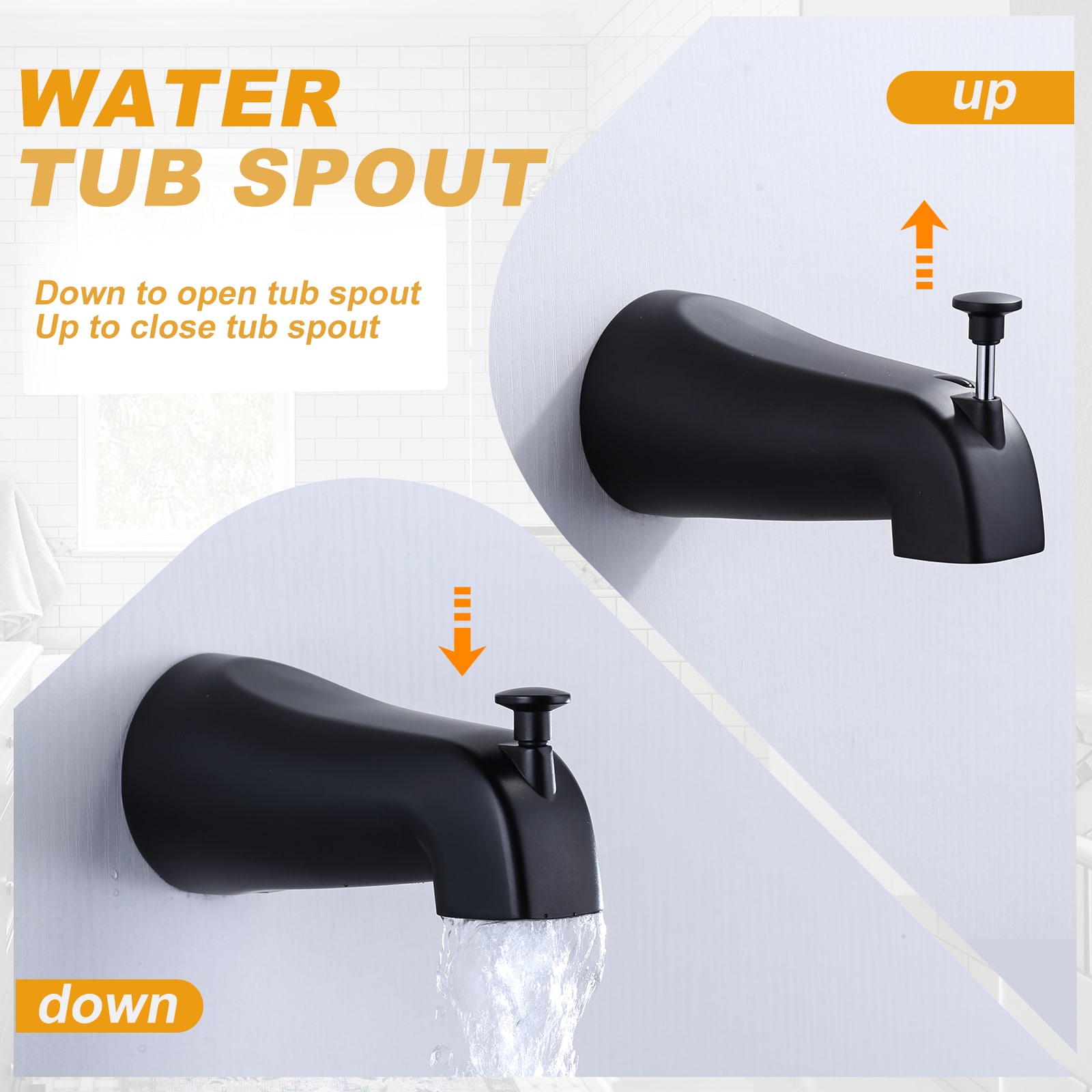 WOWOW Grifo de Bañera y Ducha de 1 Manija, Negro Mate, Función Múltiple de 4.5 pulgadas con Válvula 3090800D