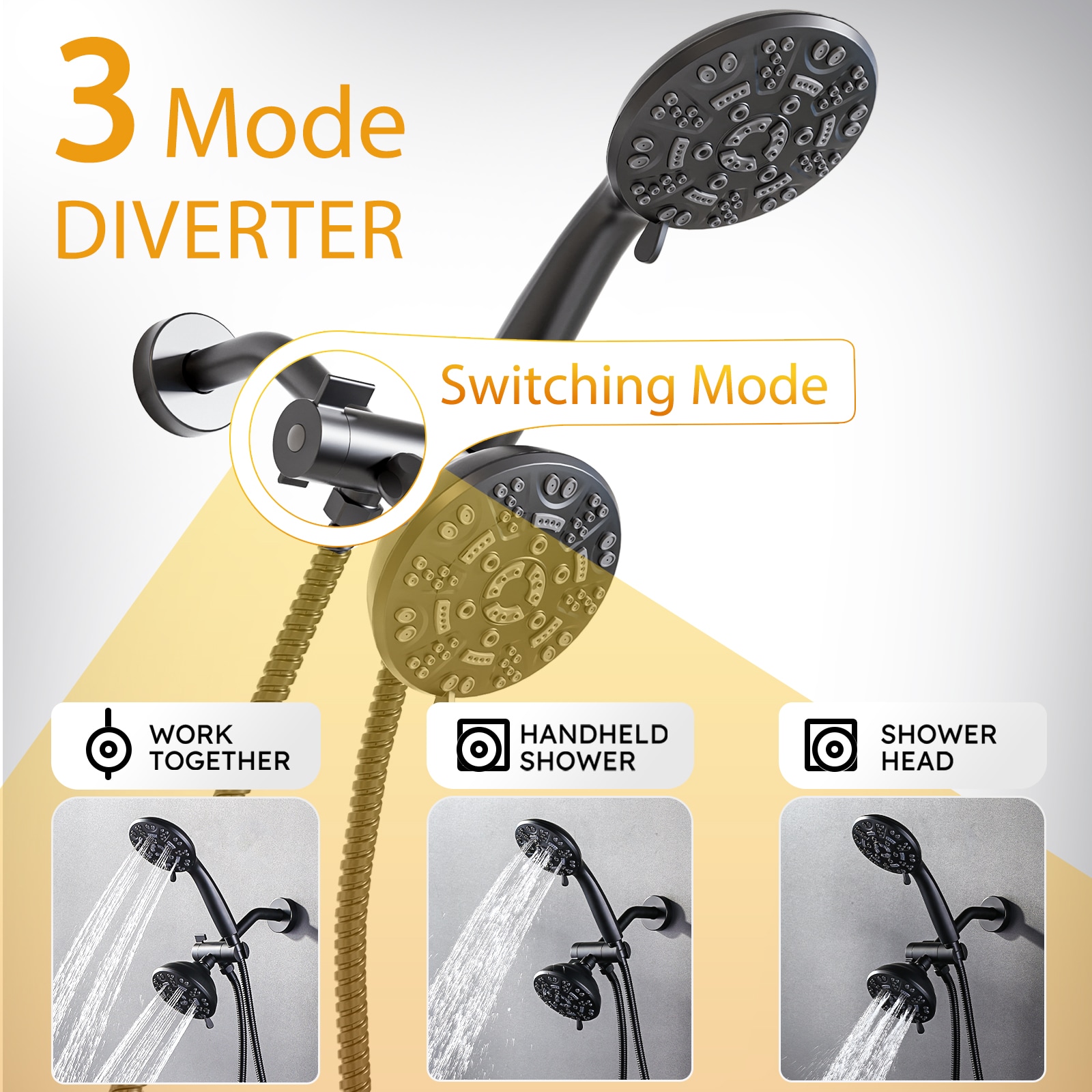WOWOW Grifo de Bañera y Ducha de 1 Manija, Negro Mate, Función Múltiple de 4.5 pulgadas con Válvula 3090800D