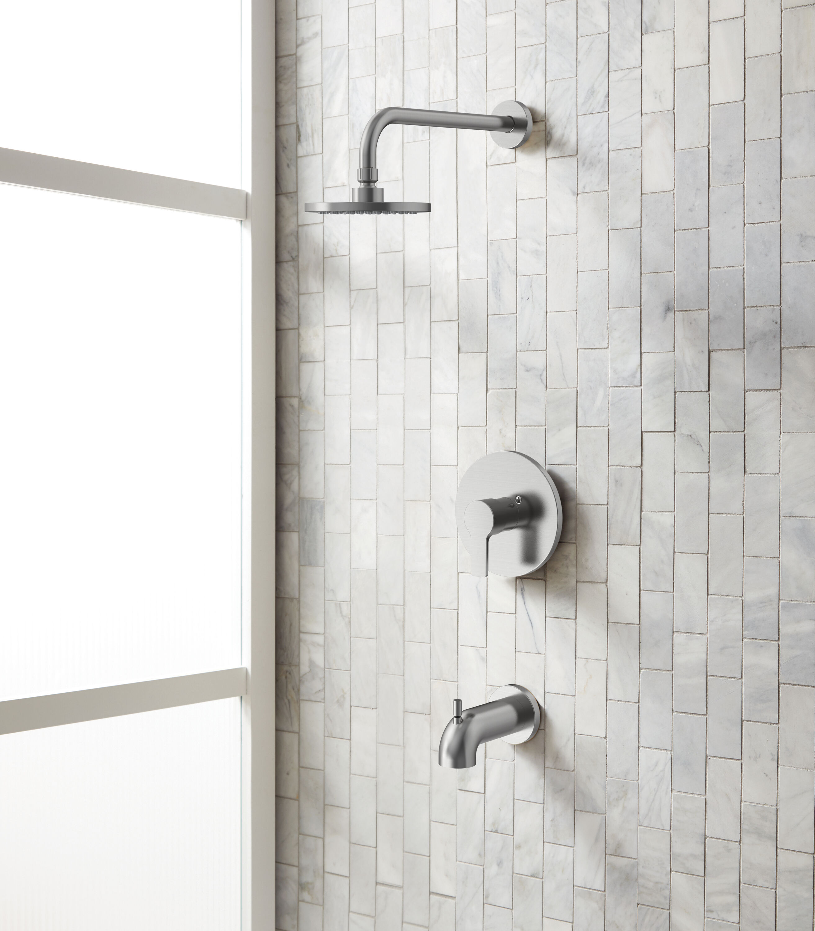 Grifo de bañera y ducha redondo de 5.98 pulgadas con acabado de níquel cepillado y 1 mango de Project Source