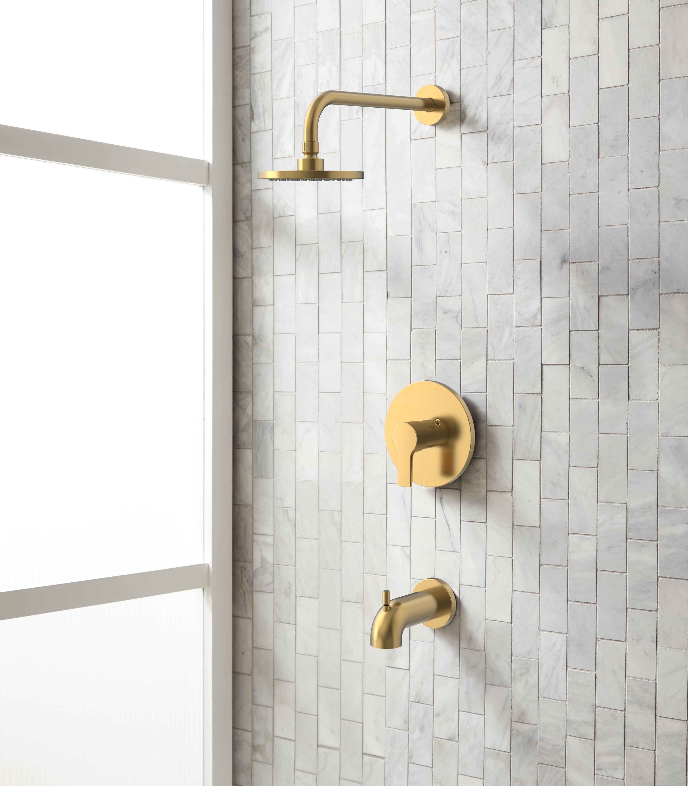 Grifo para bañera y ducha redondo de 5.98 pulgadas, acabado dorado cepillado con una manija y función única