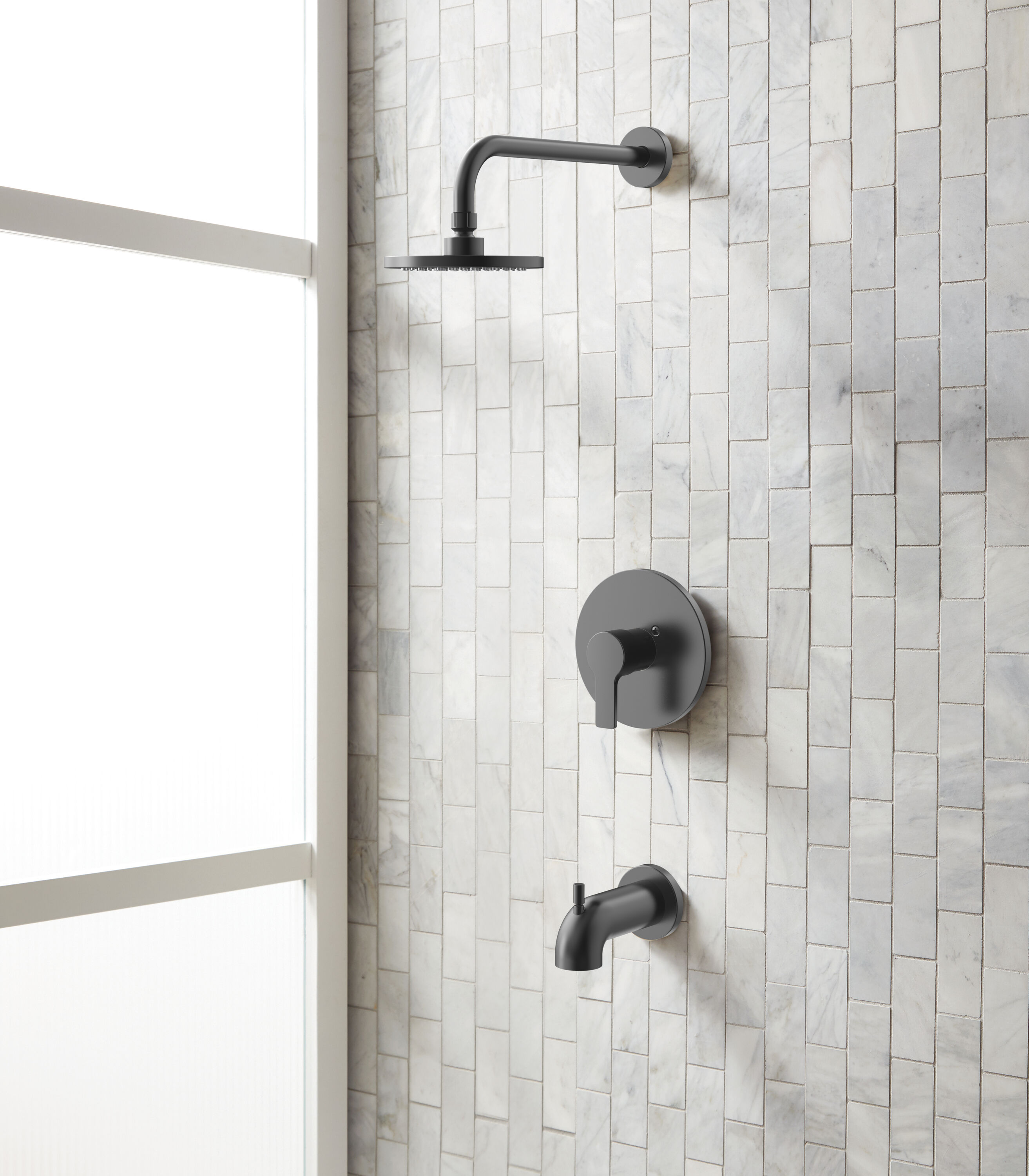 Grifo para bañera y ducha redondo de 5.98 pulgadas, de un solo mango y función única en negro mate de Project Source con válvula