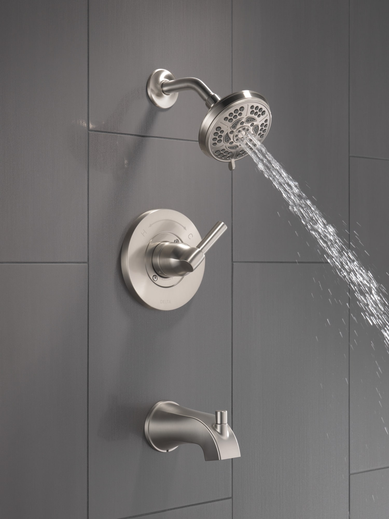 Grifo de bañera y ducha redondo de 4.813 pulgadas, de una sola manija, multifunción, en níquel cepillado Delta Becker Spotshield con válvula 144891-SP.