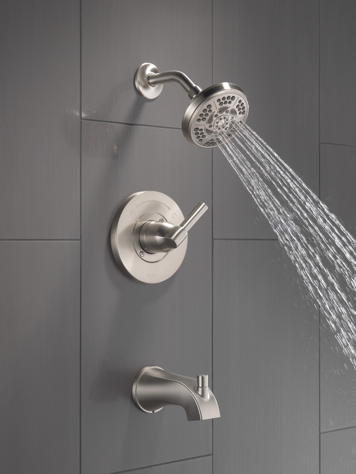 Grifo de bañera y ducha redondo de 4.813 pulgadas, de una sola manija, multifunción, en níquel cepillado Delta Becker Spotshield con válvula 144891-SP.