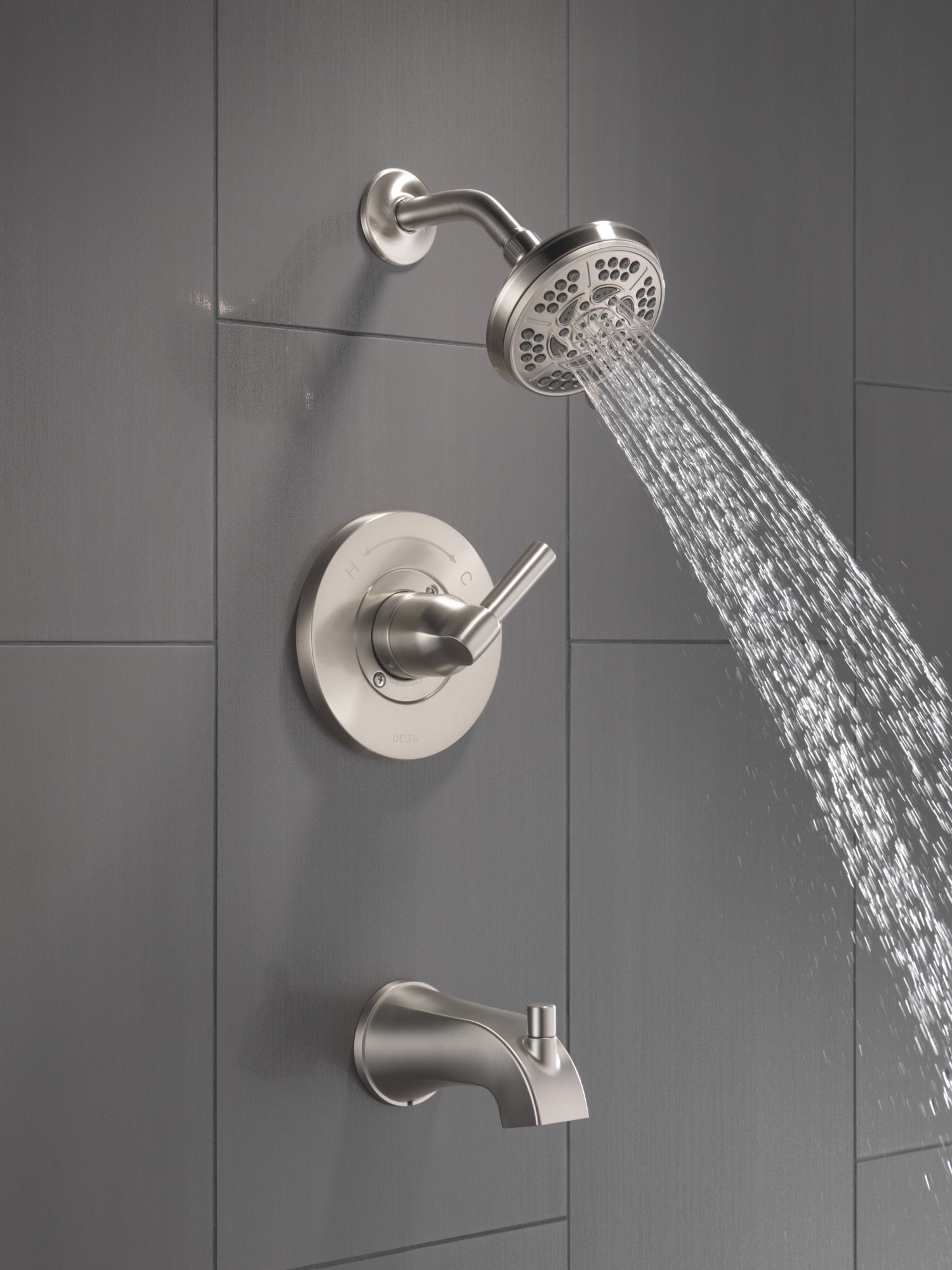 Grifo de bañera y ducha redondo de 4.813 pulgadas, de una sola manija, multifunción, en níquel cepillado Delta Becker Spotshield con válvula 144891-SP.