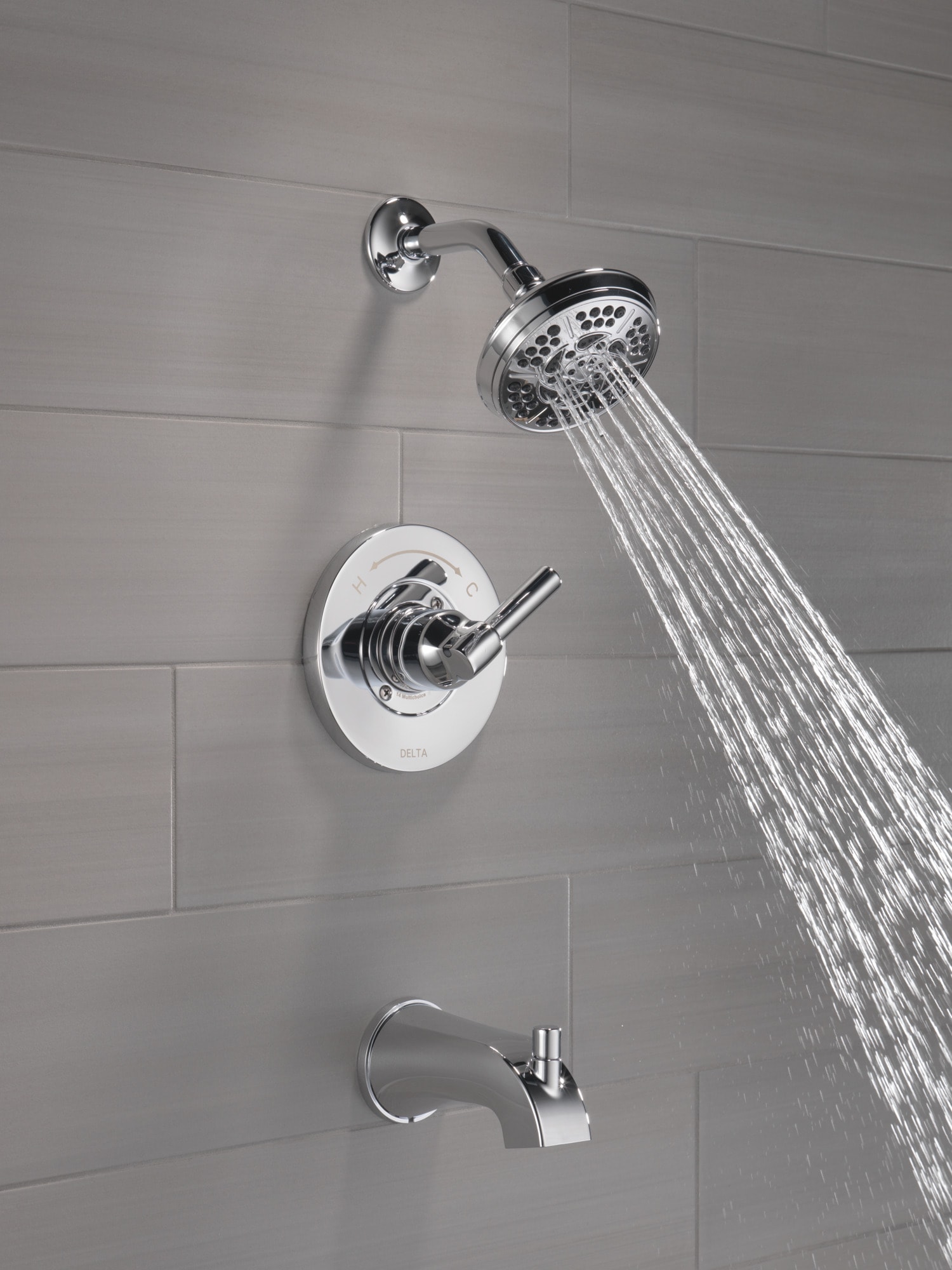 Grifo de bañera y regadera redondo de una sola manija con funciones múltiples de cromo Delta Becker de 4.813 pulgadas con válvula 144891