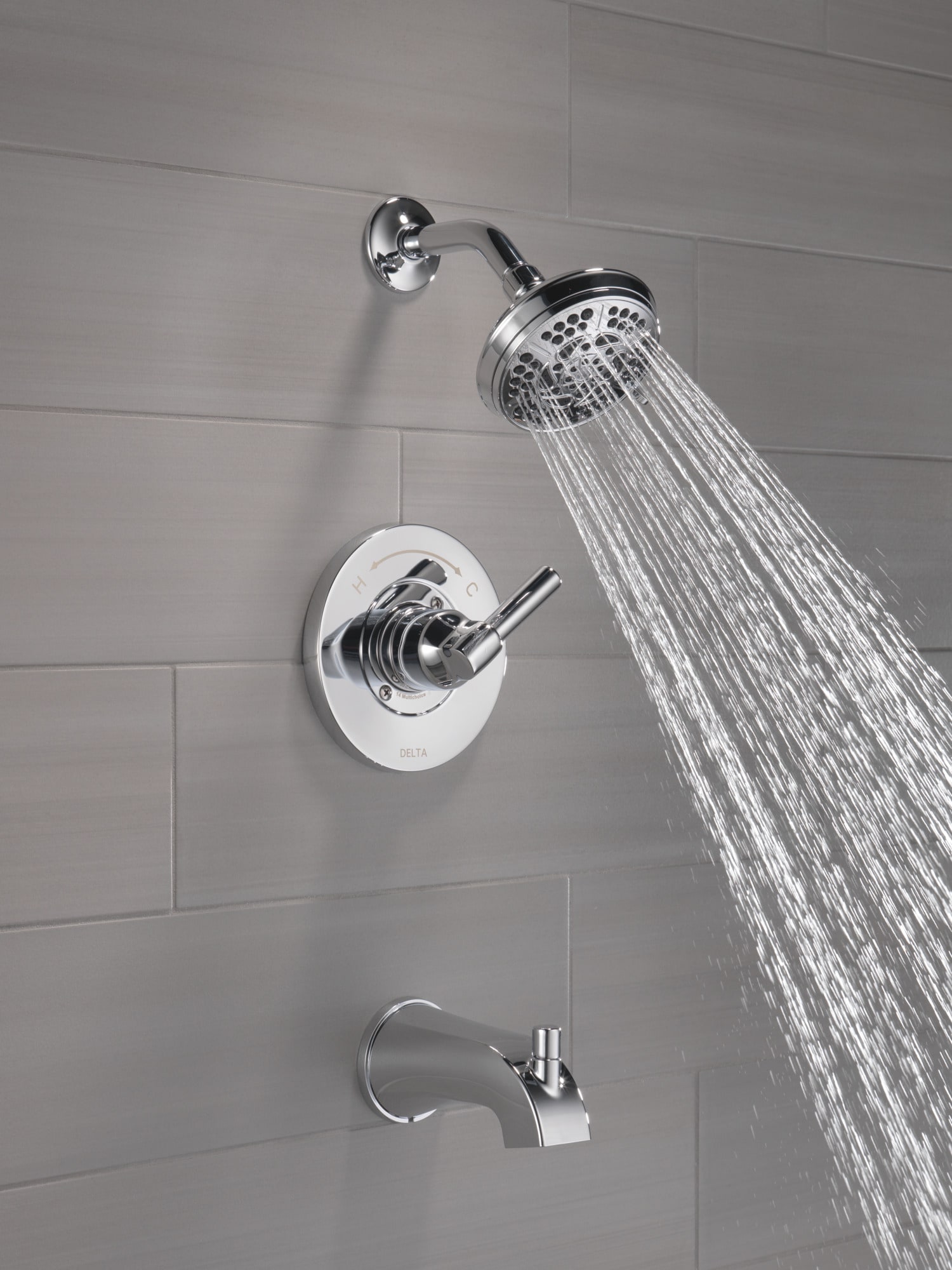 Grifo de bañera y regadera redondo de una sola manija con funciones múltiples de cromo Delta Becker de 4.813 pulgadas con válvula 144891