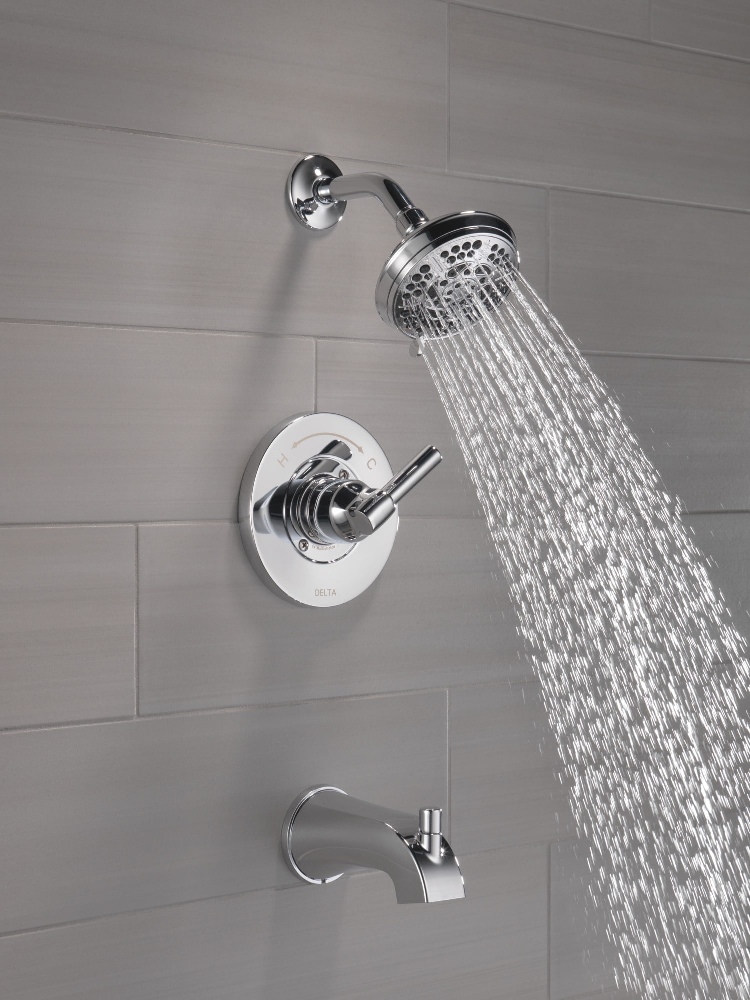 Grifo de bañera y regadera redondo de una sola manija con funciones múltiples de cromo Delta Becker de 4.813 pulgadas con válvula 144891