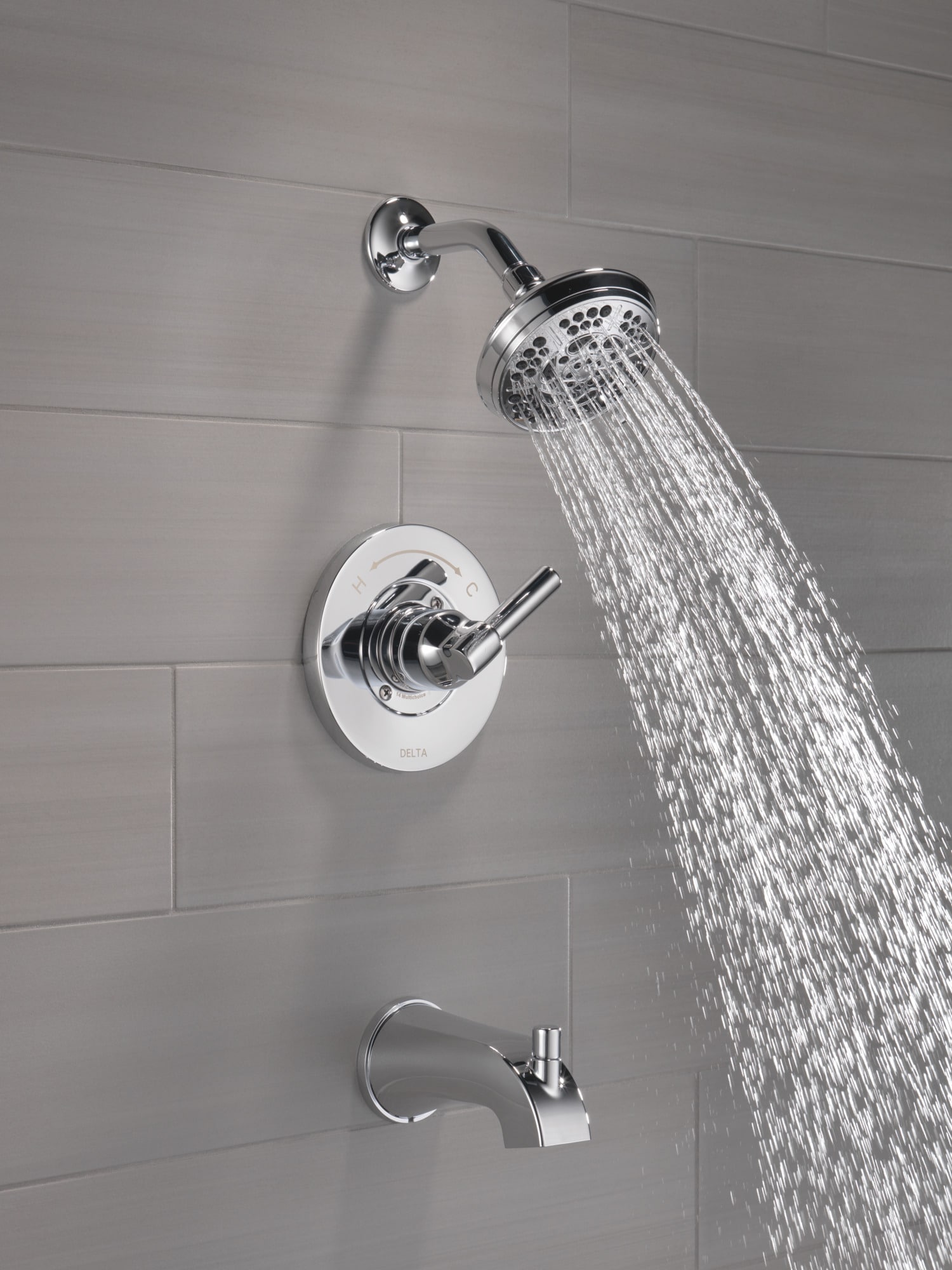 Grifo de bañera y regadera redondo de una sola manija con funciones múltiples de cromo Delta Becker de 4.813 pulgadas con válvula 144891
