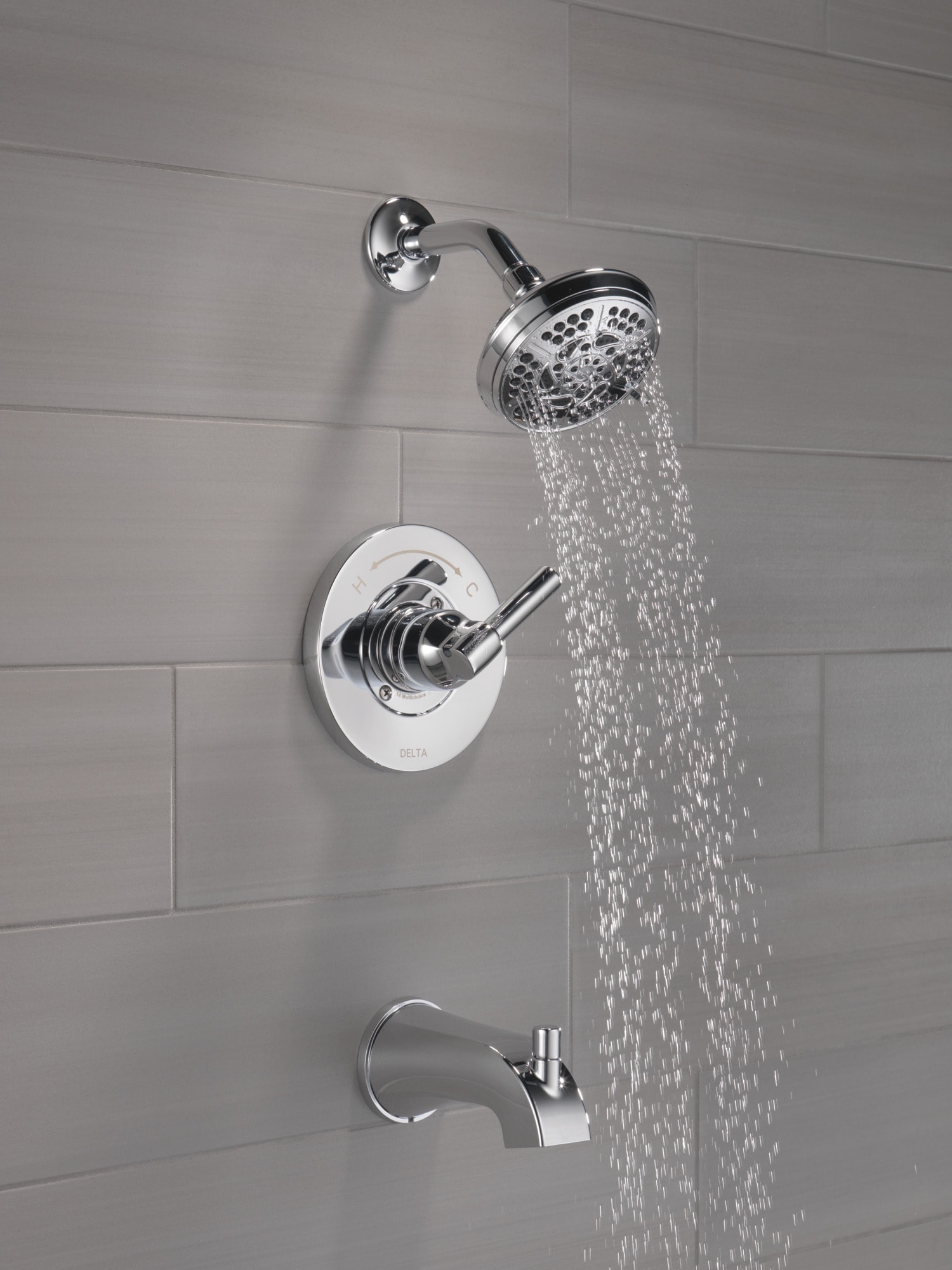 Grifo de bañera y regadera redondo de una sola manija con funciones múltiples de cromo Delta Becker de 4.813 pulgadas con válvula 144891
