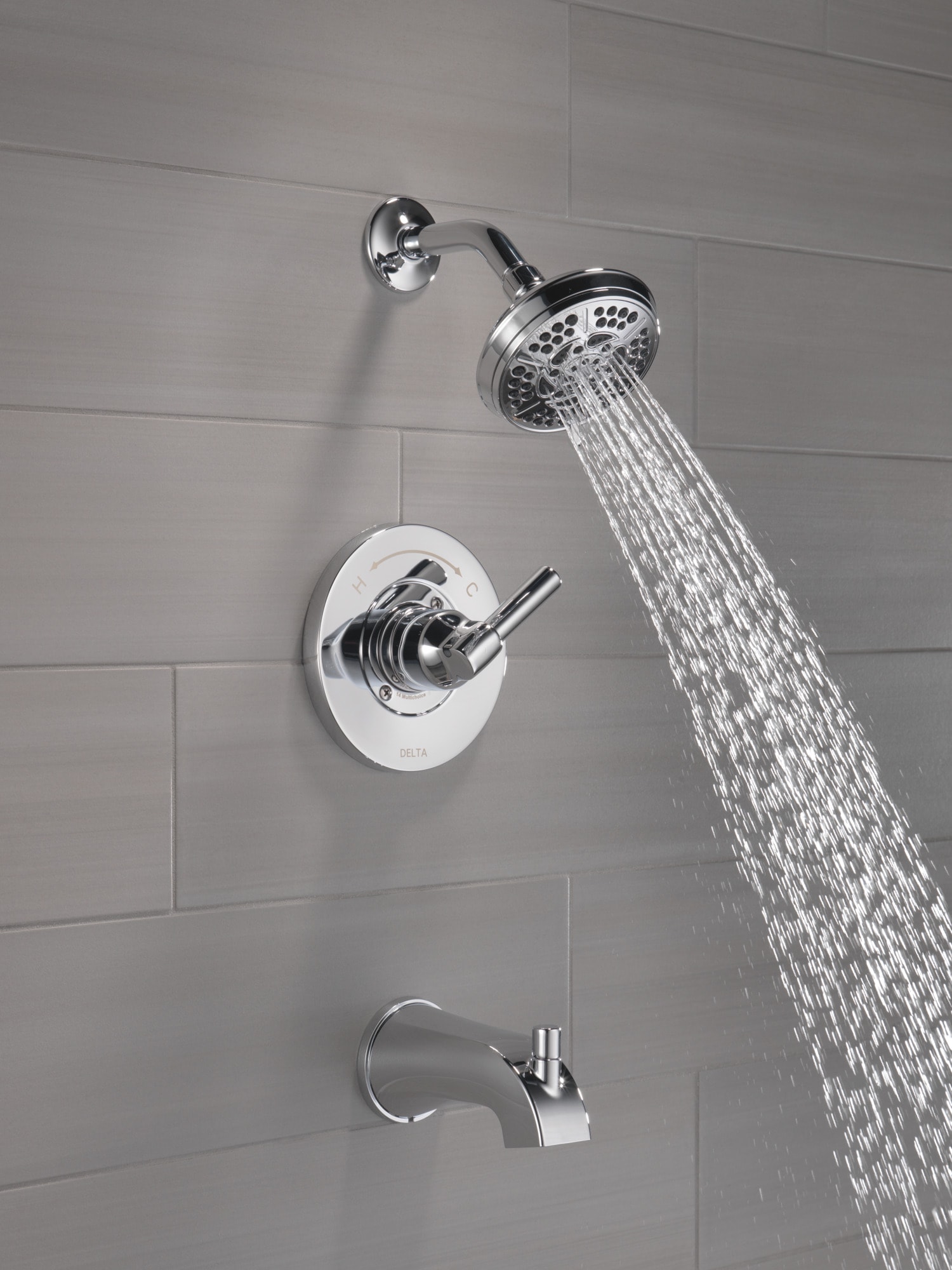 Grifo de bañera y regadera redondo de una sola manija con funciones múltiples de cromo Delta Becker de 4.813 pulgadas con válvula 144891