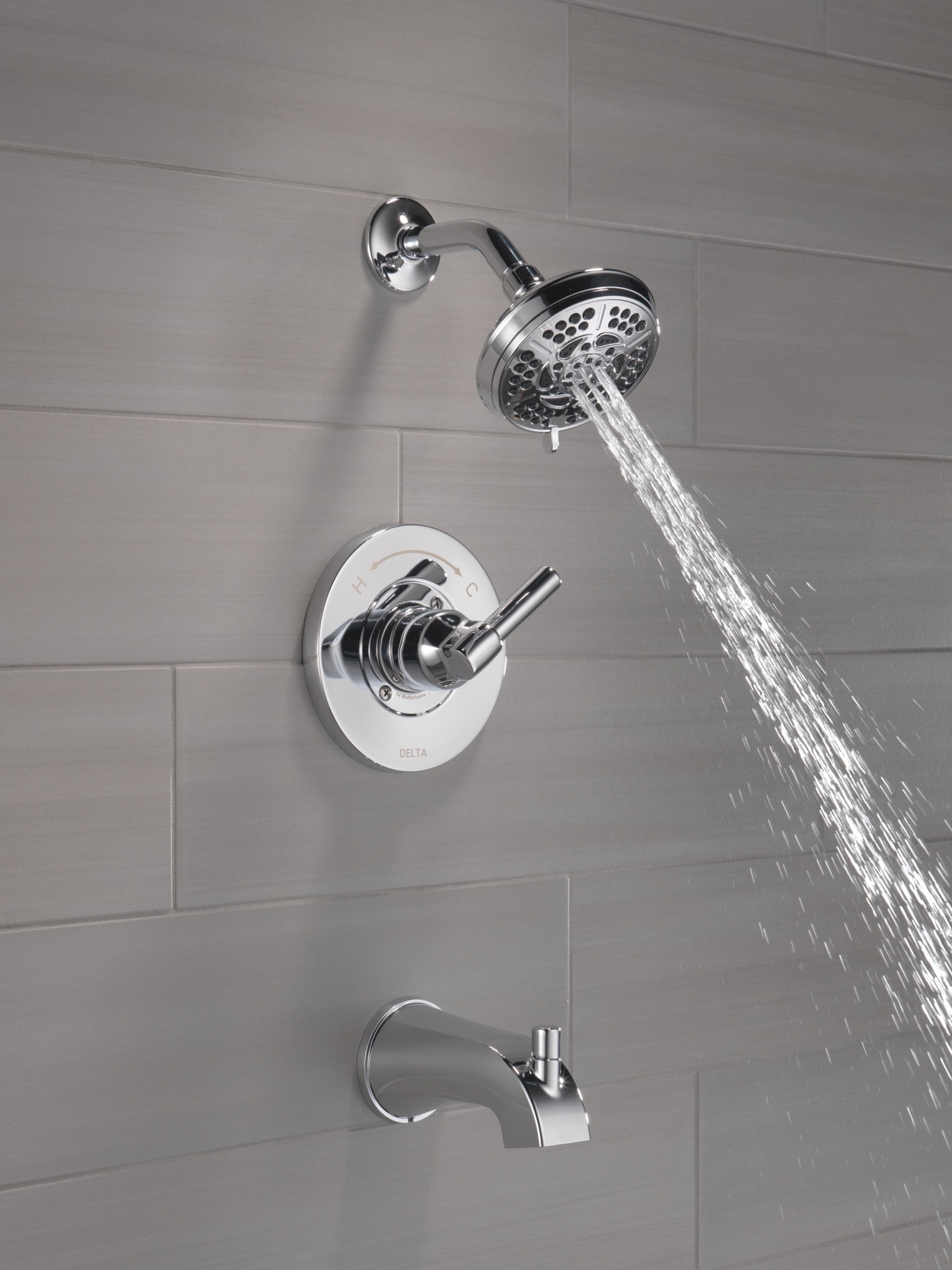 Grifo de bañera y regadera redondo de una sola manija con funciones múltiples de cromo Delta Becker de 4.813 pulgadas con válvula 144891
