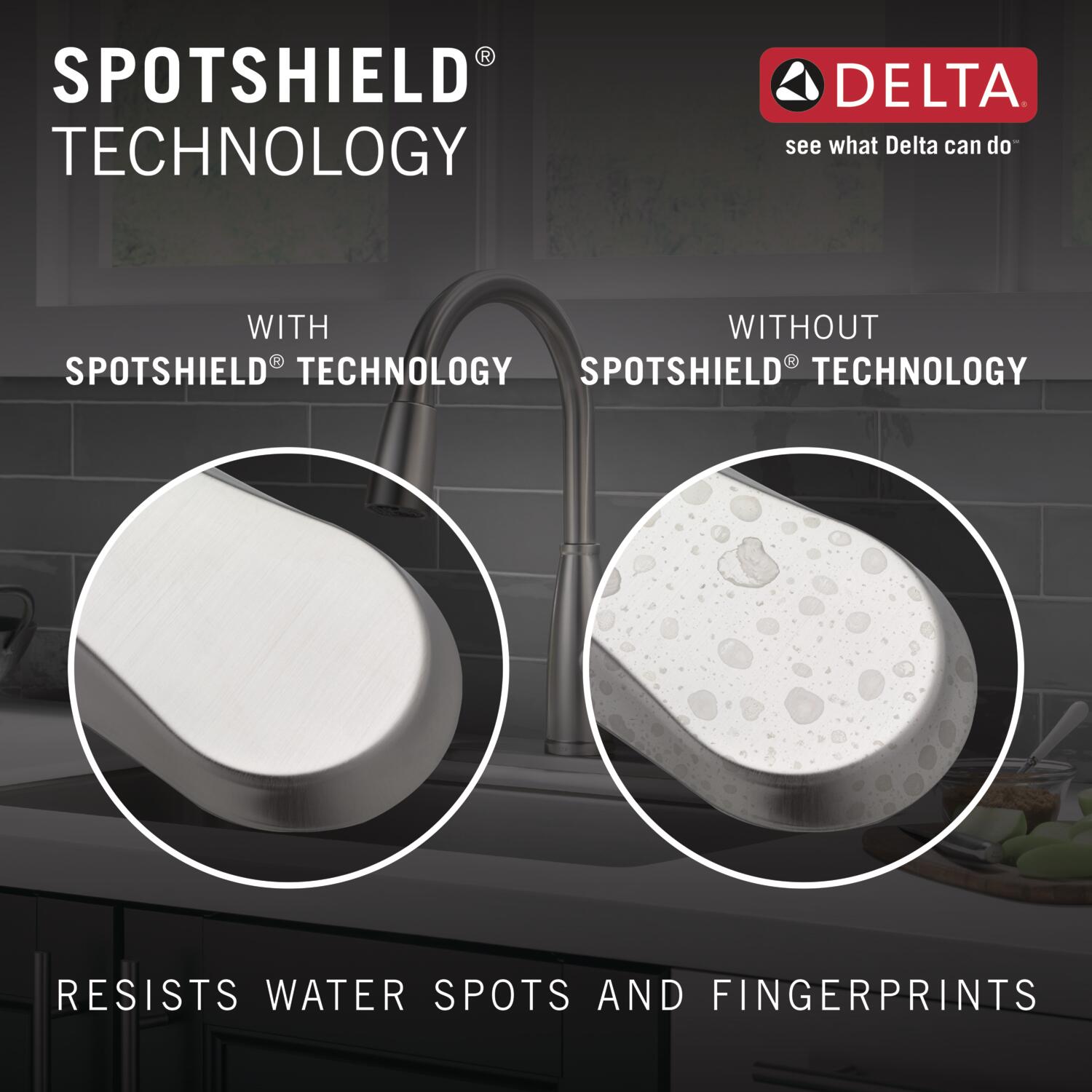 Grifo de bañera y ducha redondo de 6 pulgadas de níquel cepillado con manija de 1 función y válvula Spotshield Sandover Delta 144748-SP