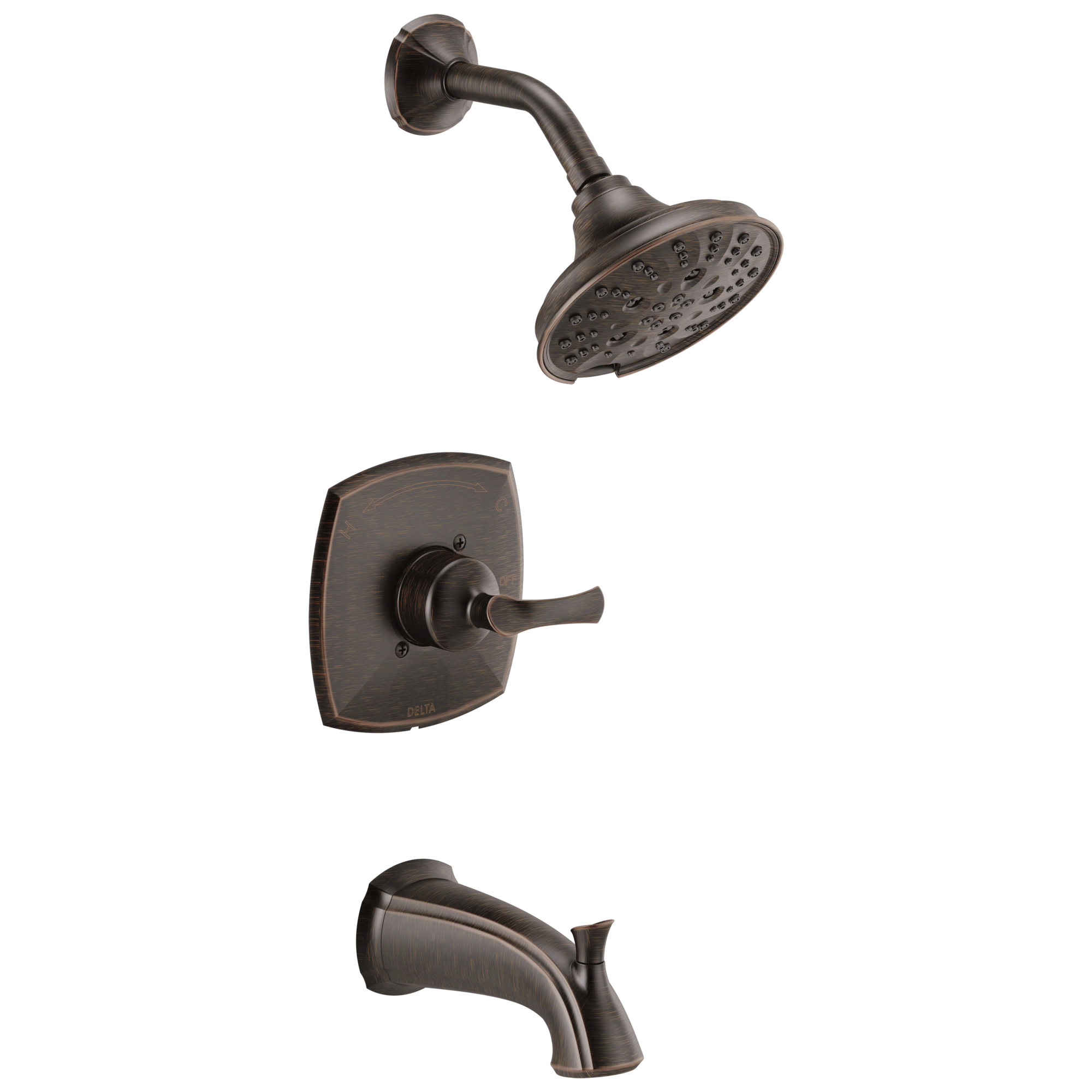 Grifo para bañera y ducha de 6 pulgadas de función múltiple con un mango en bronce veneciano Delta Sandover y válvula 144748-RB