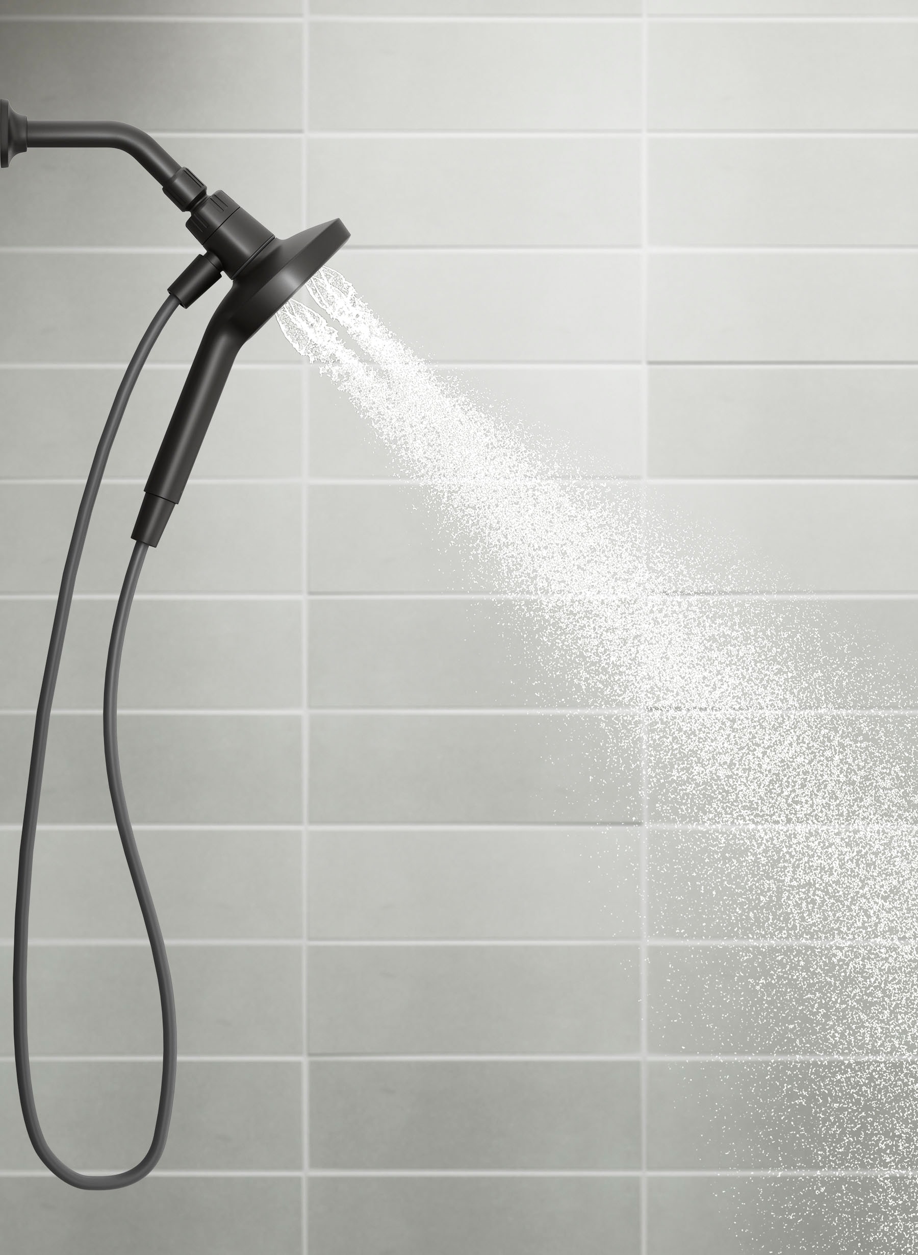 Grifo de bañera y ducha redondo de 4.59 pulgadas con válvula, de una manija y portátil en negro mate Rill Rite-Temp KOHLER R27955-4G-BL
