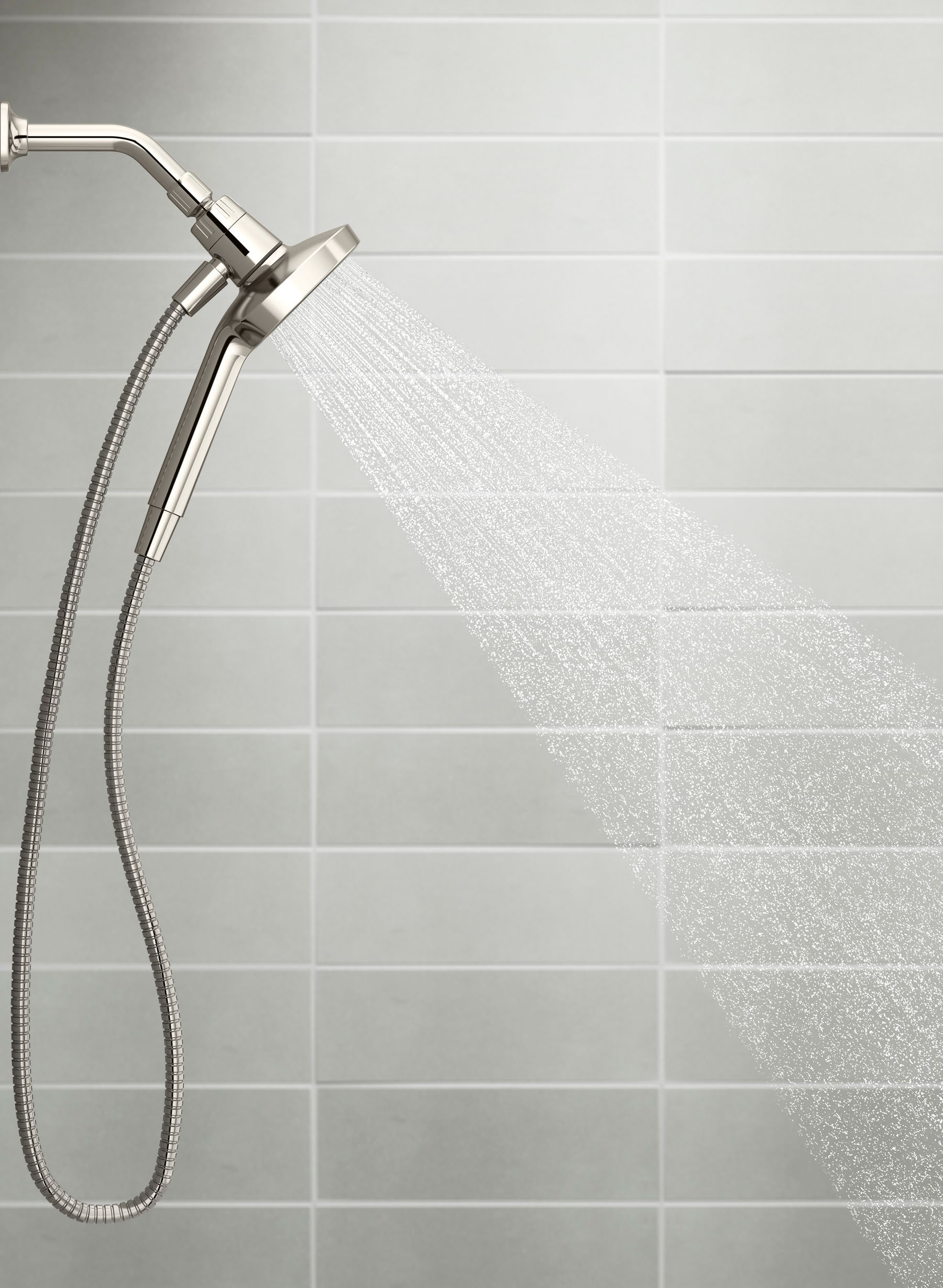 Grifo de bañera y regadera redondo de níquel pulido vibrante de una manija KOHLER Rill Rite-Temp con válvula 4.59 pulgadas - SN.