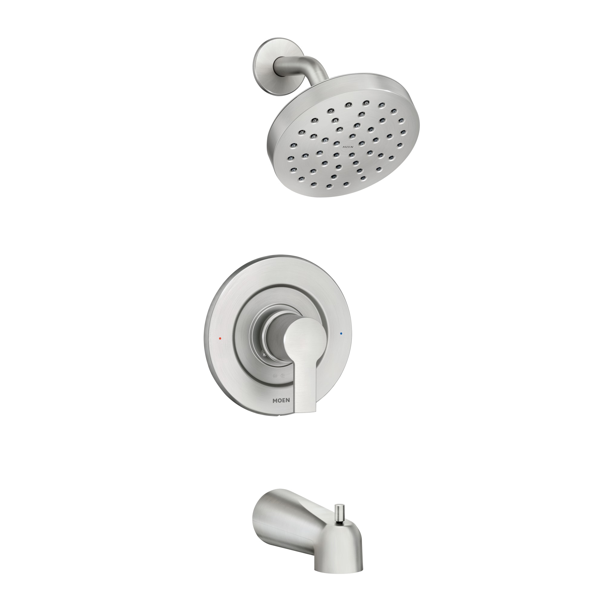 Llave mezcladora de bañera y regadera de una sola manija, resistente a las manchas, acabado en níquel cepillado, función individual de 6.18 pulgadas.