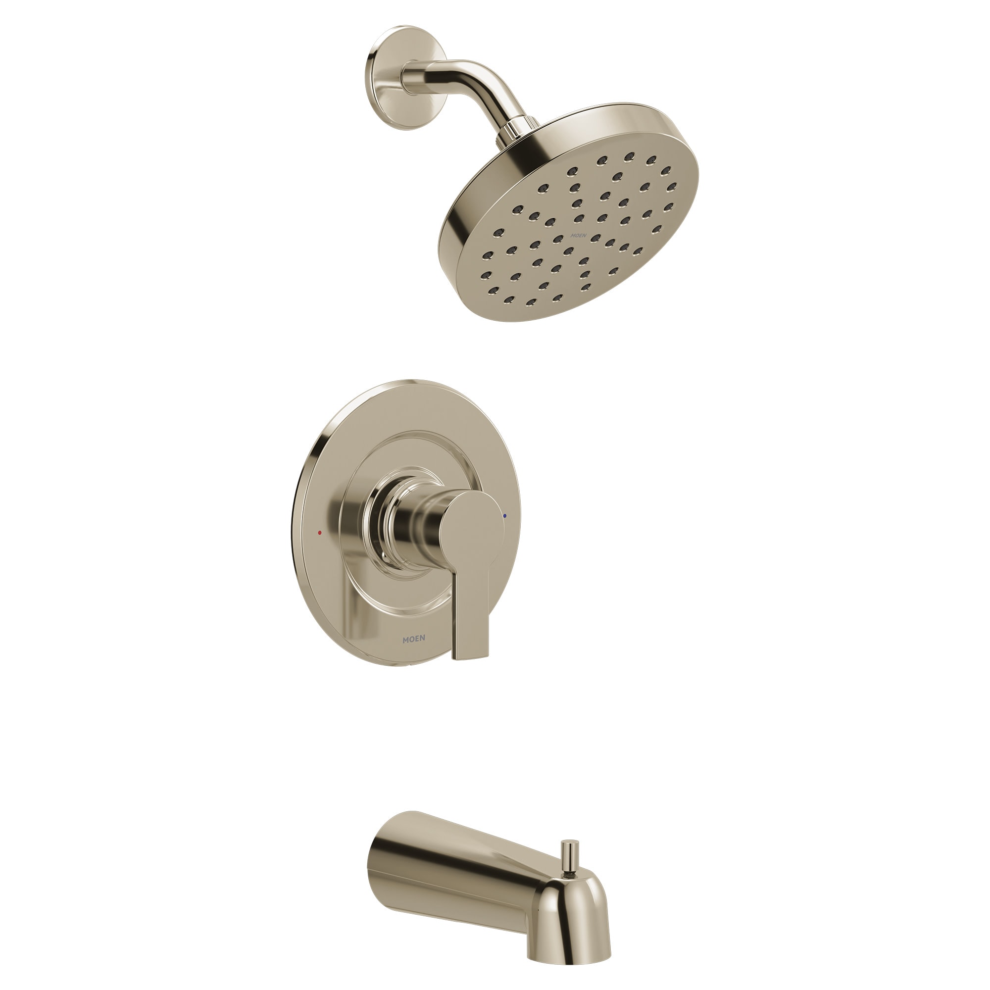 Grifo de bañera y ducha redondo de 7 pulgadas, de 1 manija y función única, en níquel pulido Rinza de Moen con válvula 82628NL.