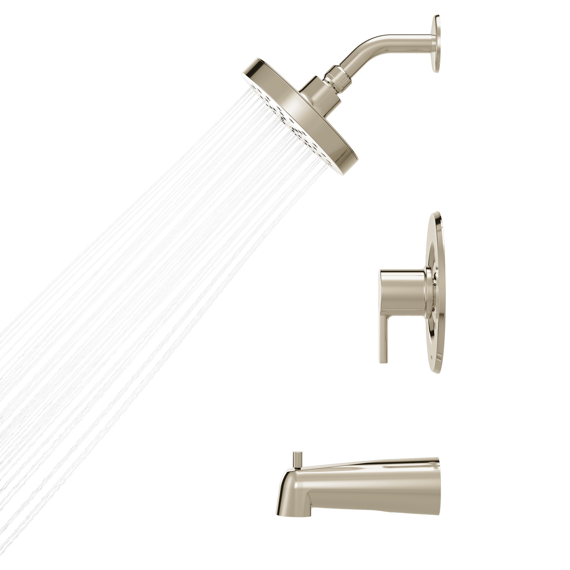 Grifo de bañera y ducha redondo de 7 pulgadas, de 1 manija y función única, en níquel pulido Rinza de Moen con válvula 82628NL.