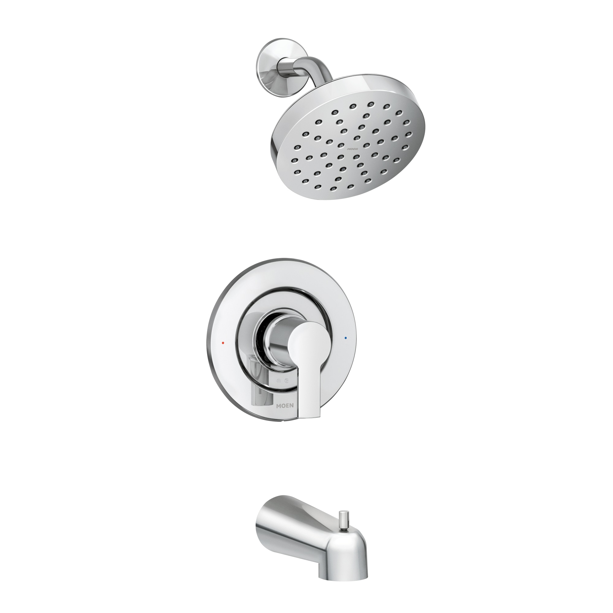 Grifo para bañera y regadera de un solo mango y una sola función de cromo Rinza de Moen con válvula de 6.18 pulgadas.