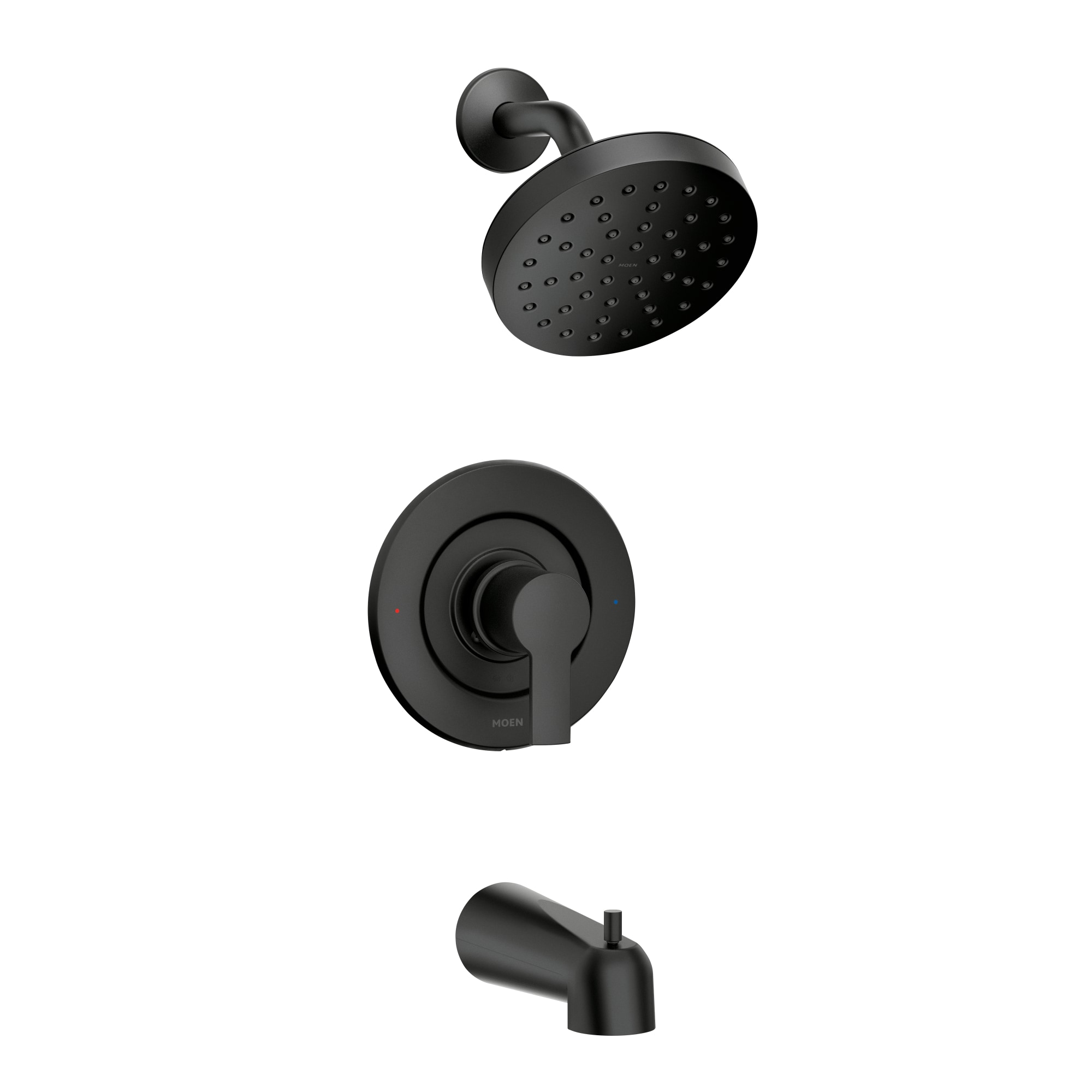 Mezcladora para bañera y regadera de una sola función Moen Rinza negro mate de 1 manija y 6.18 pulgadas con válvula 82628BL.