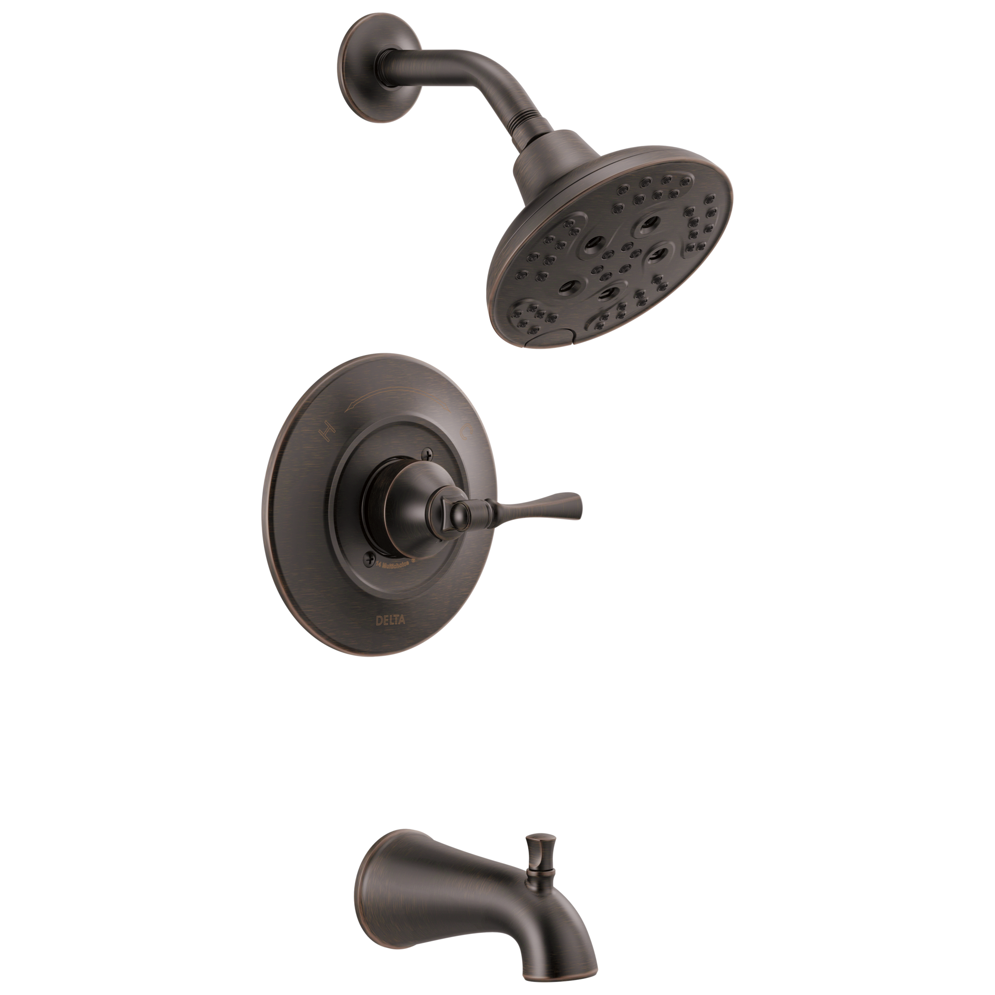 Grifo para bañera y ducha redonda de 6 pulgadas de una sola manija y función múltiple en bronce veneciano Delta Archdale con válvula 144798-RB