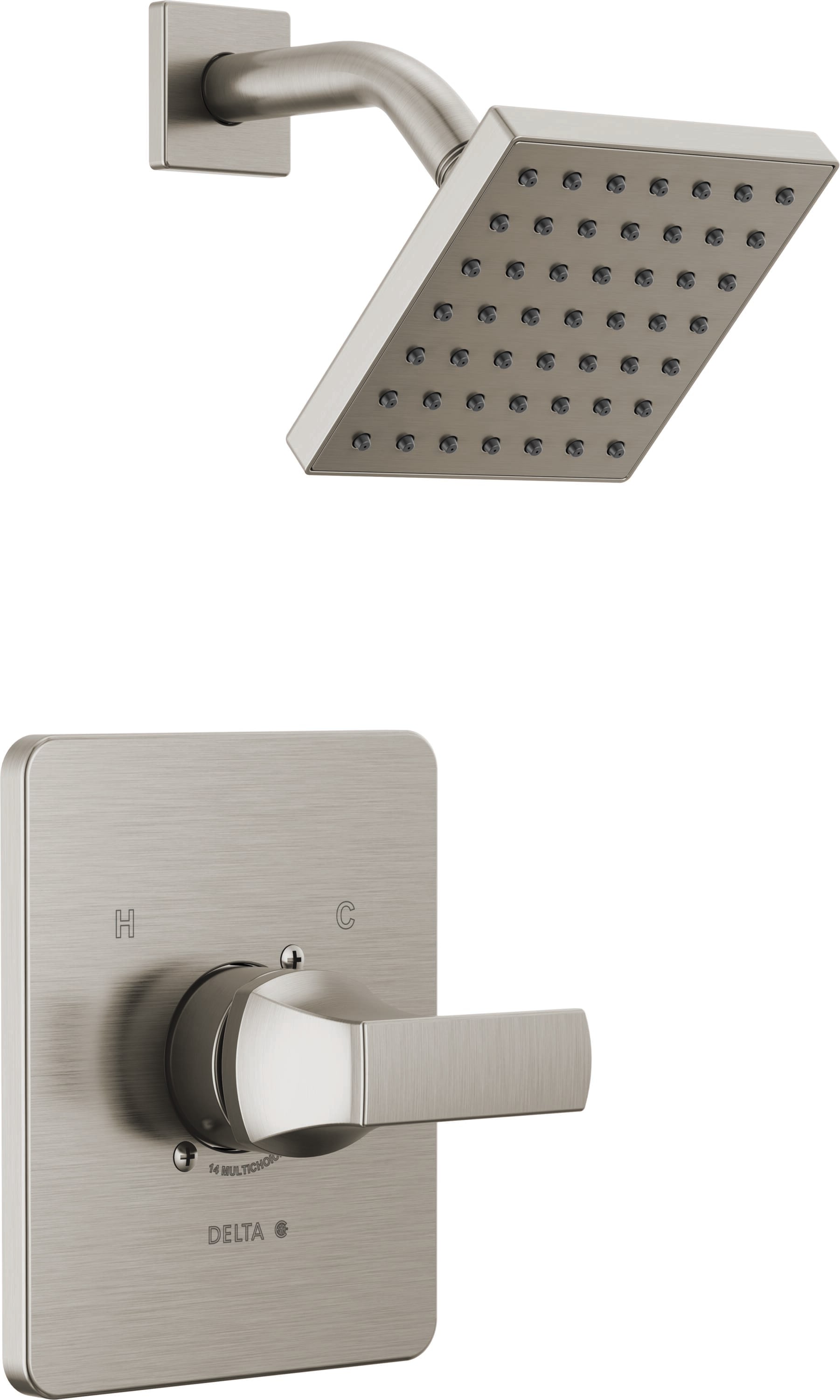 Grifo para bañera y ducha de acero inoxidable Delta Velum con un solo mango y función única de 6.5 pulgadas
