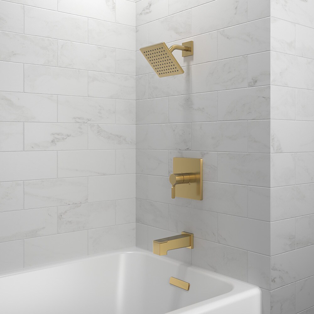 Grifo de bañera y ducha cuadrado de 6 pulgadas, de una sola función, con acabado dorado cepillado de PVD y manija única - Origen 21