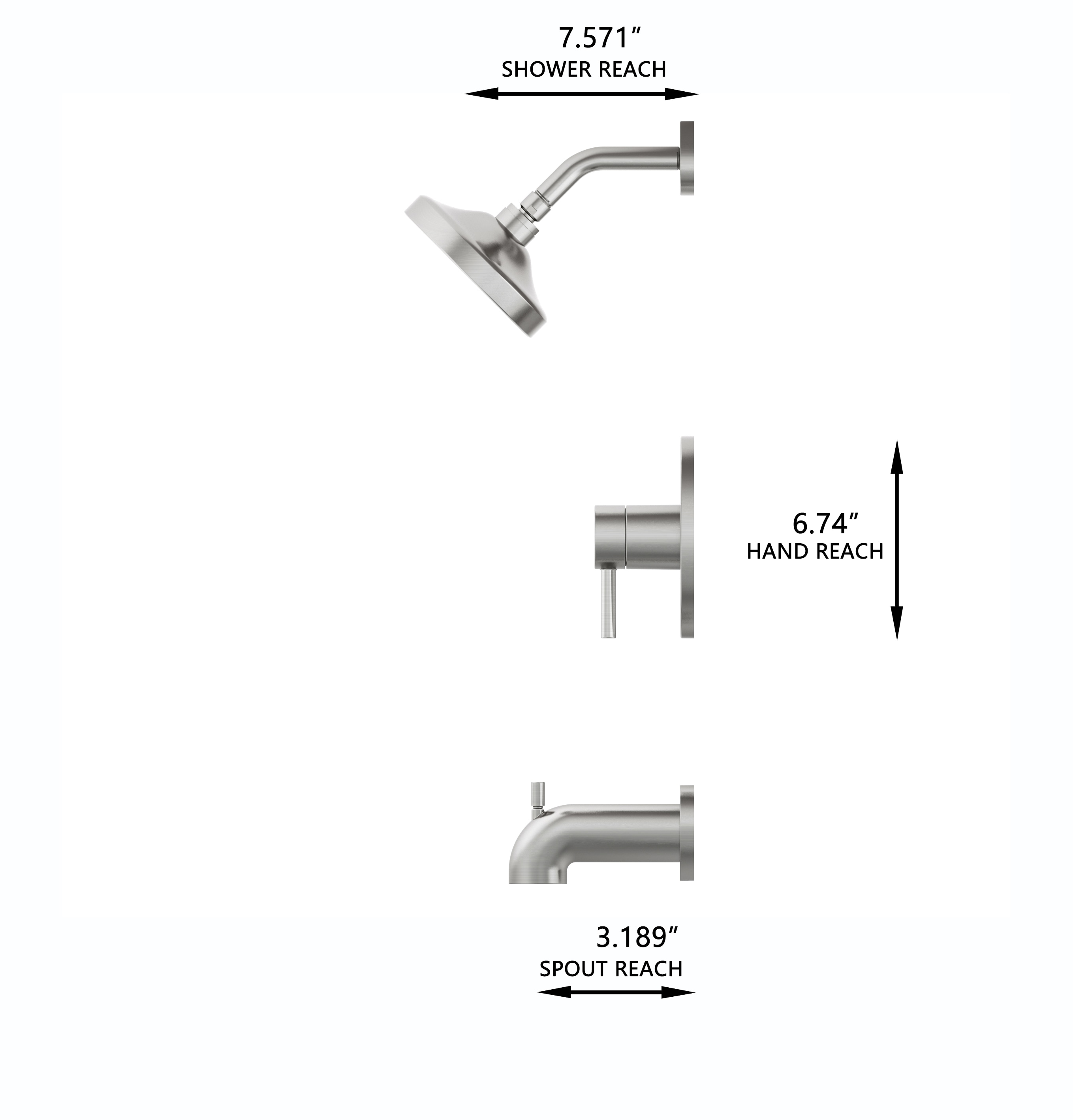 Grifo de bañera y ducha redondo de 6 pulgadas con acabado de níquel cepillado PVD de una manija, marca Allen + Roth, modelo Harlow con válvula 873X-5B04.