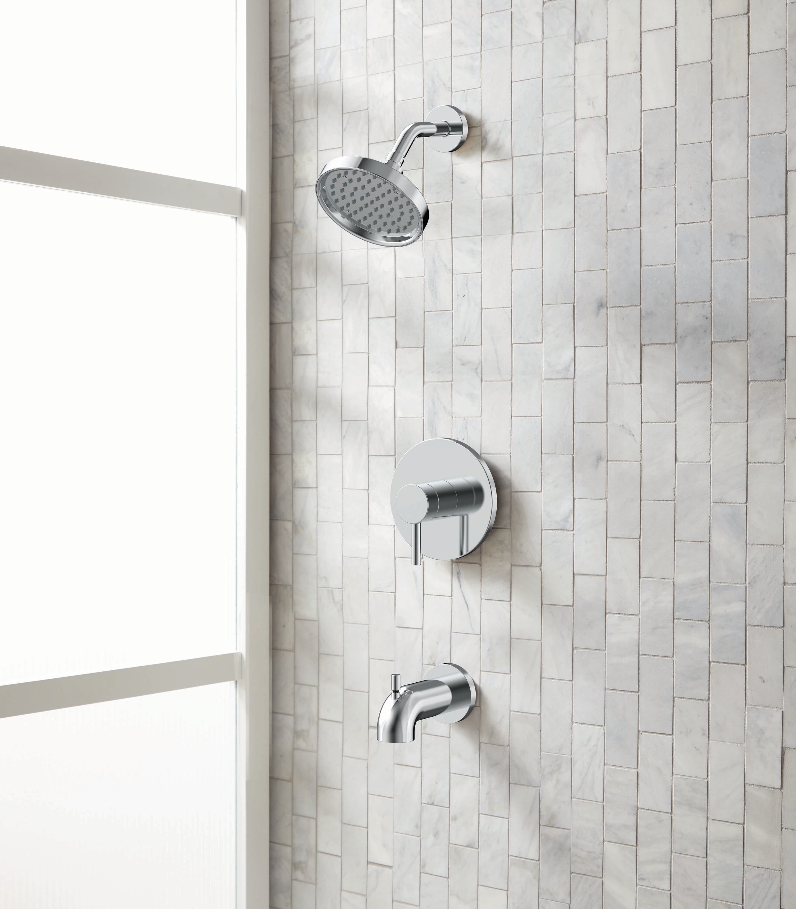 Grifería de Bañera y Ducha Redonda de 6 pulgadas, Cromo Pulido Harlow de allen + roth con Válvula de un Maneral